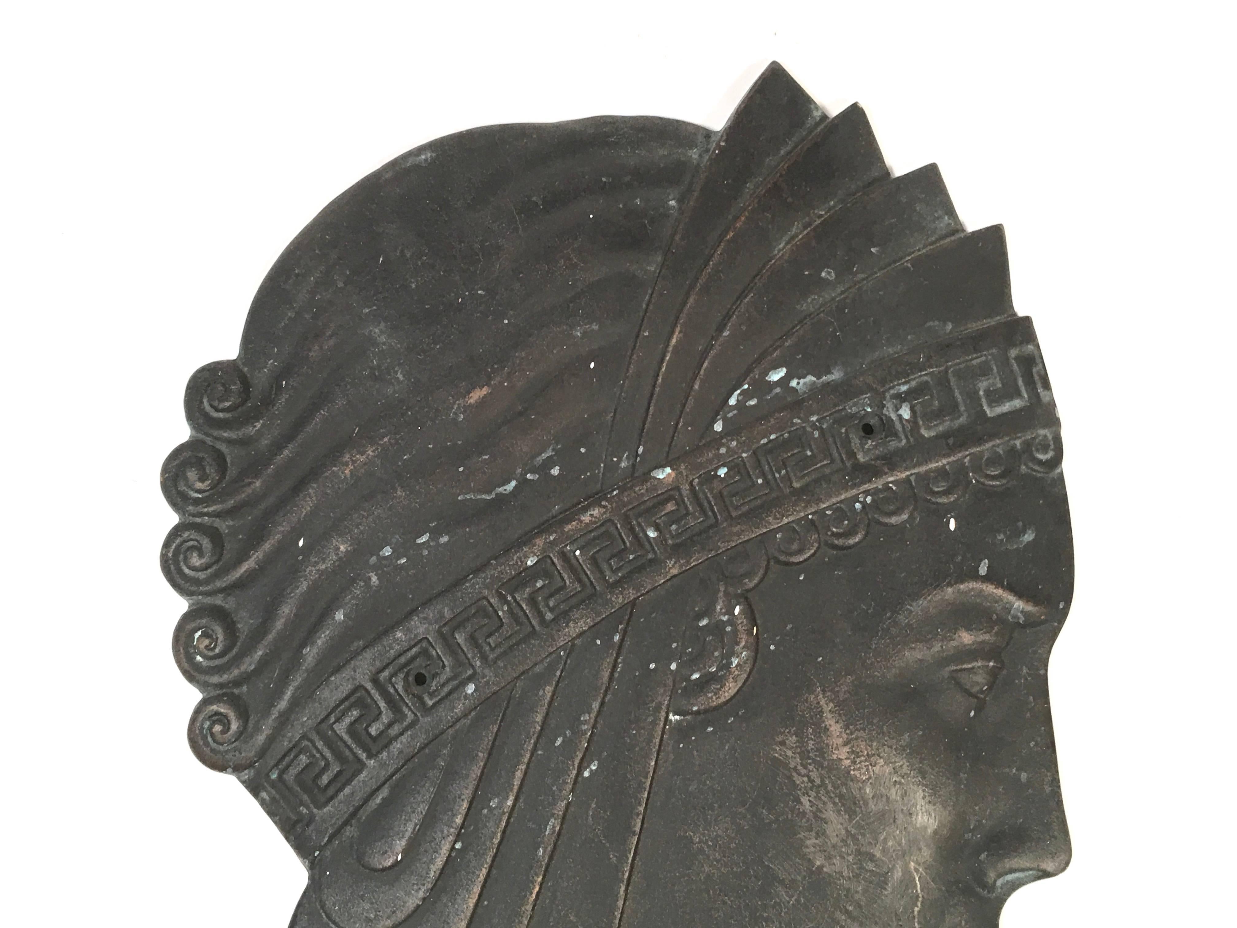 American Hollywood Regency Art Deco Cast Iron Neoclassical Head Wall Decoration