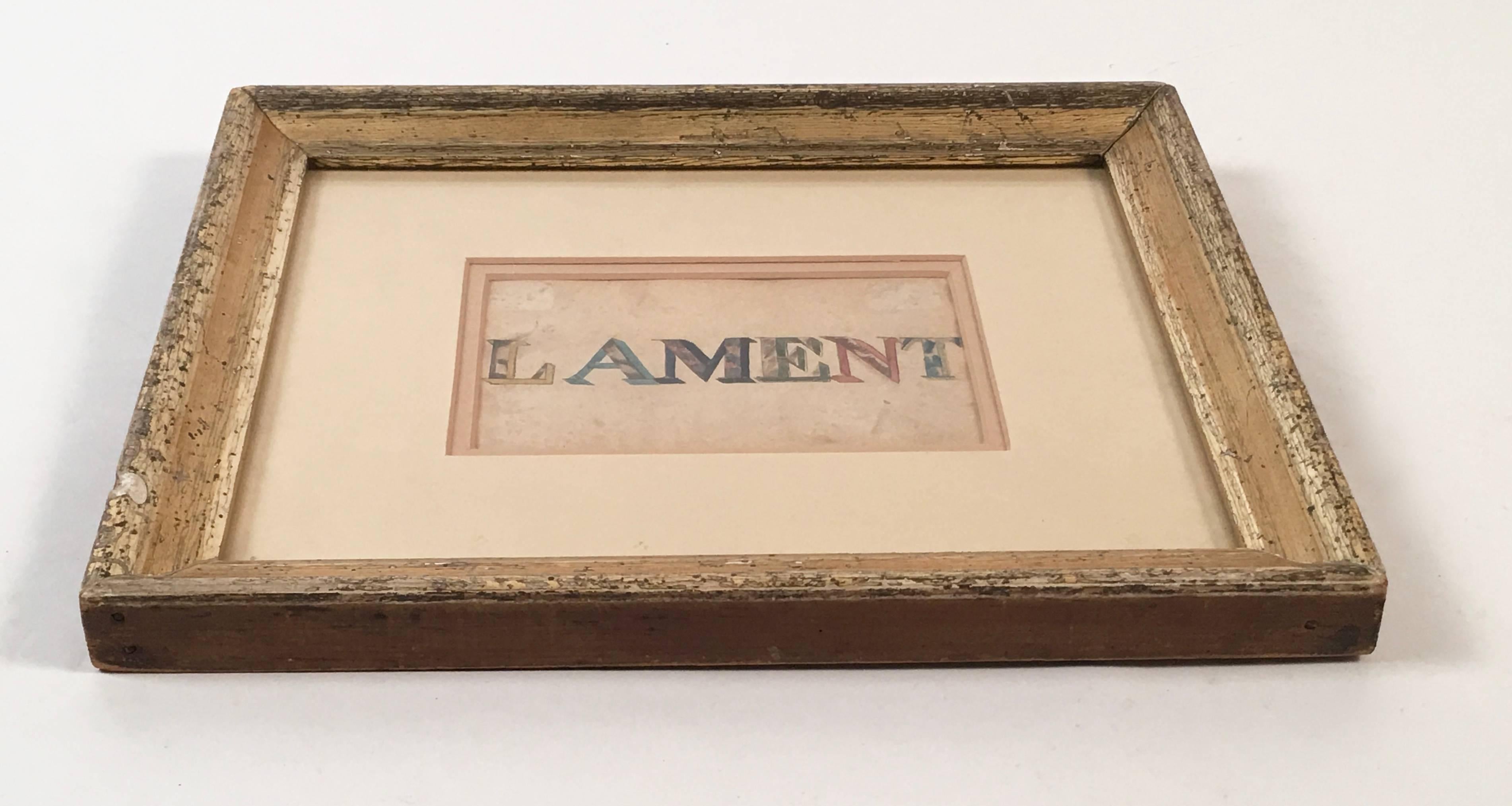 Wood 19th Century Watercolor of the Word Lament