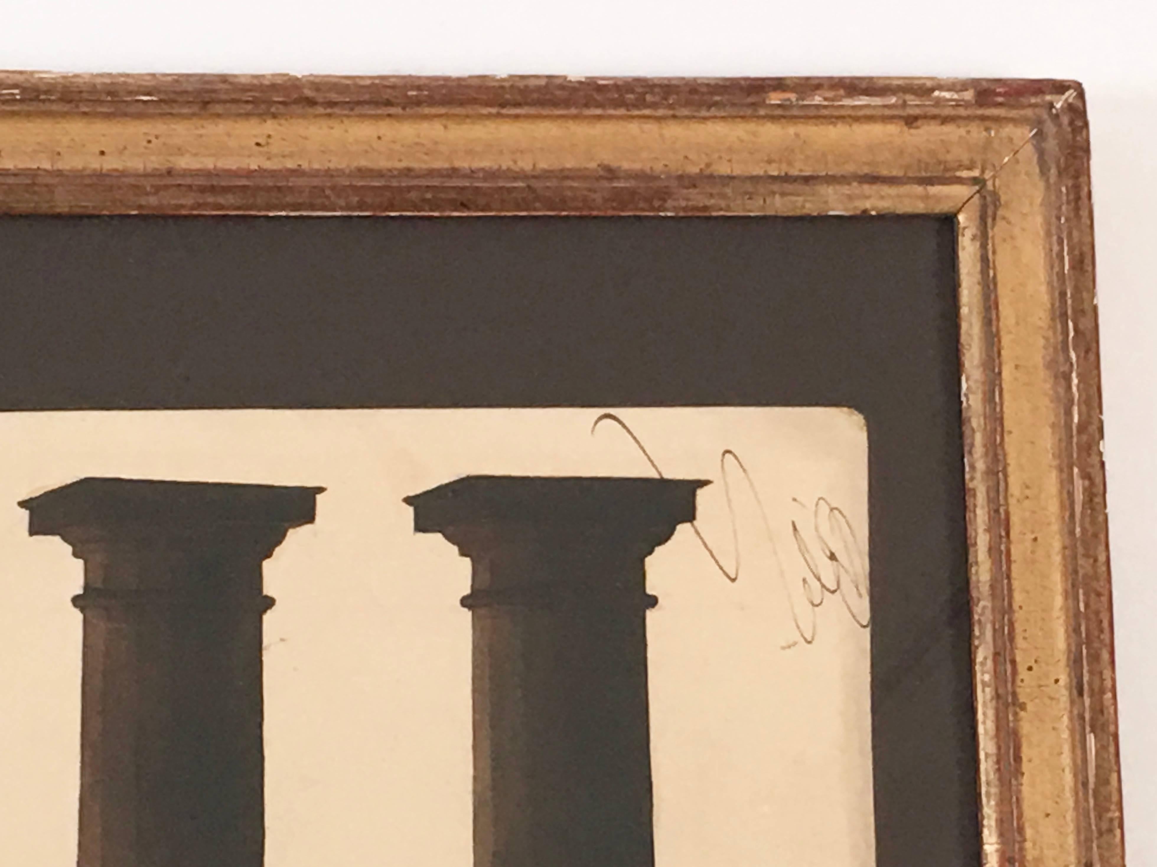 French Neoclassical Architectural Watercolor Study of Shadows on Columns 1