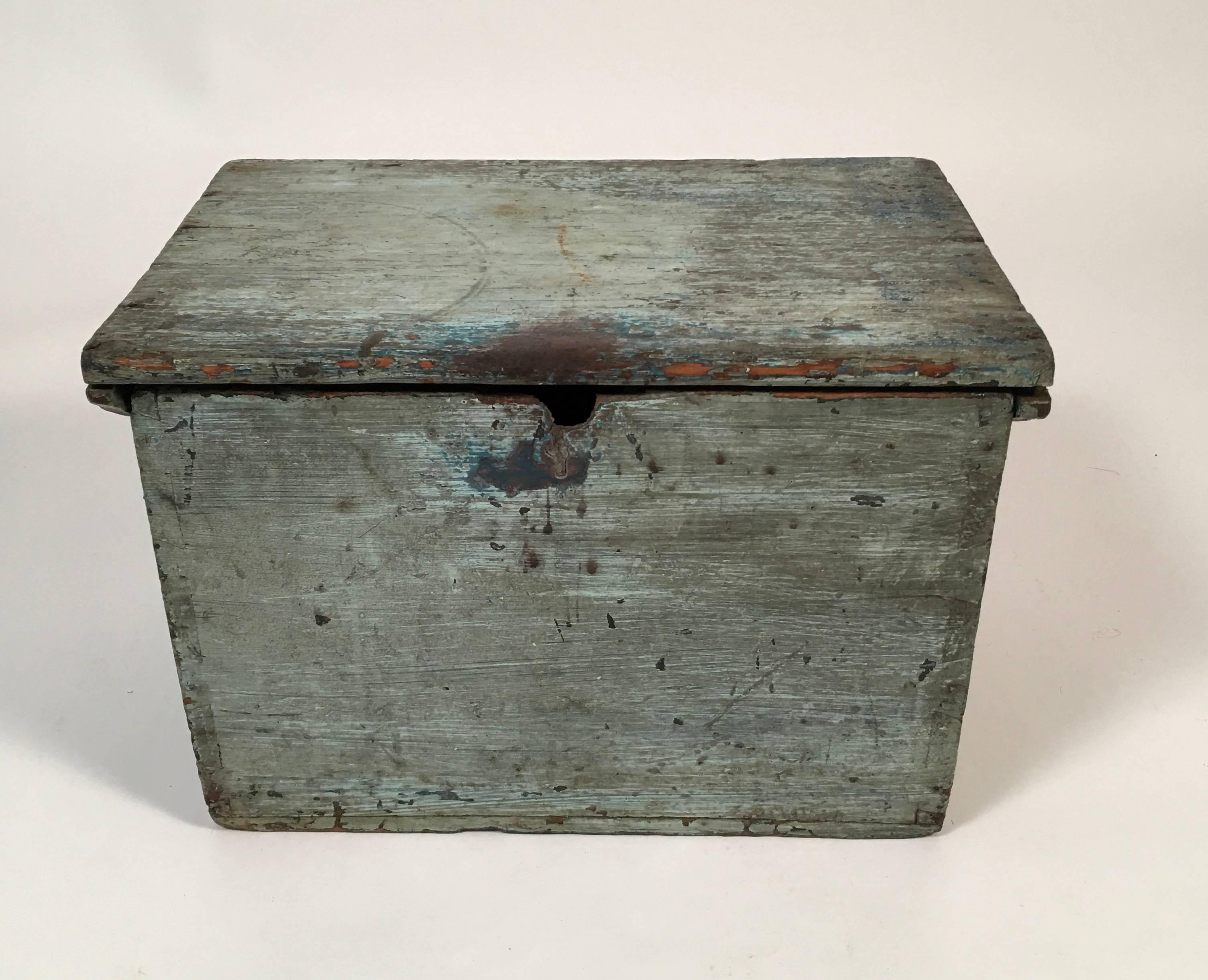 Hand-Painted Country Primitive Old Blue Painted Box