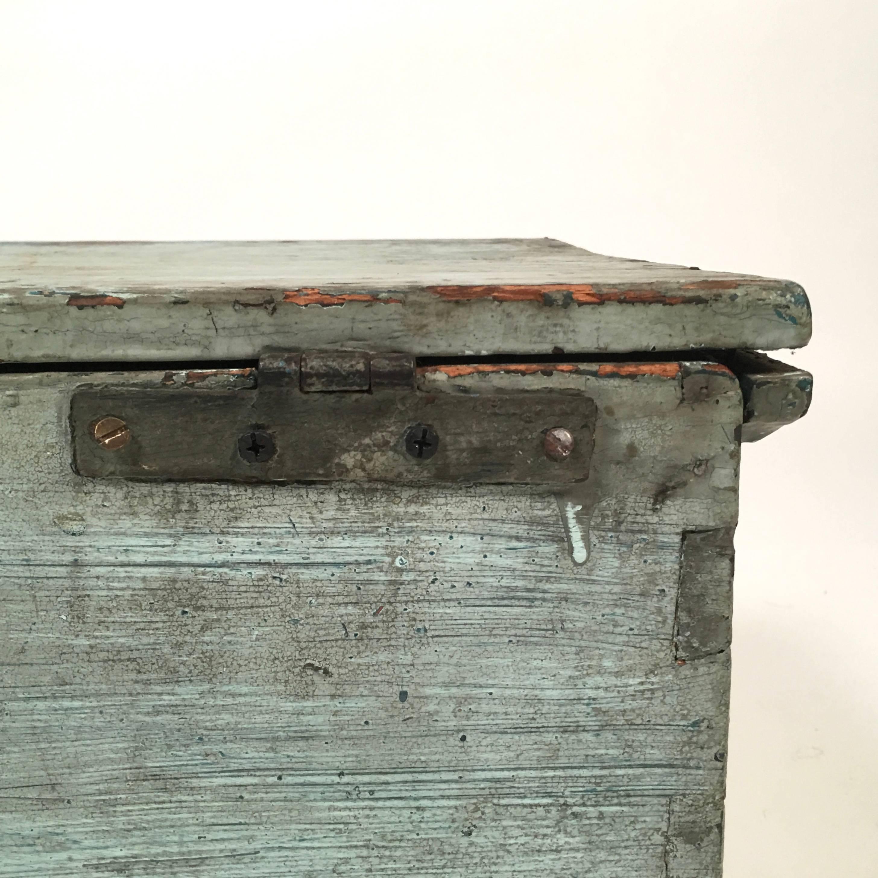 19th Century Country Primitive Old Blue Painted Box