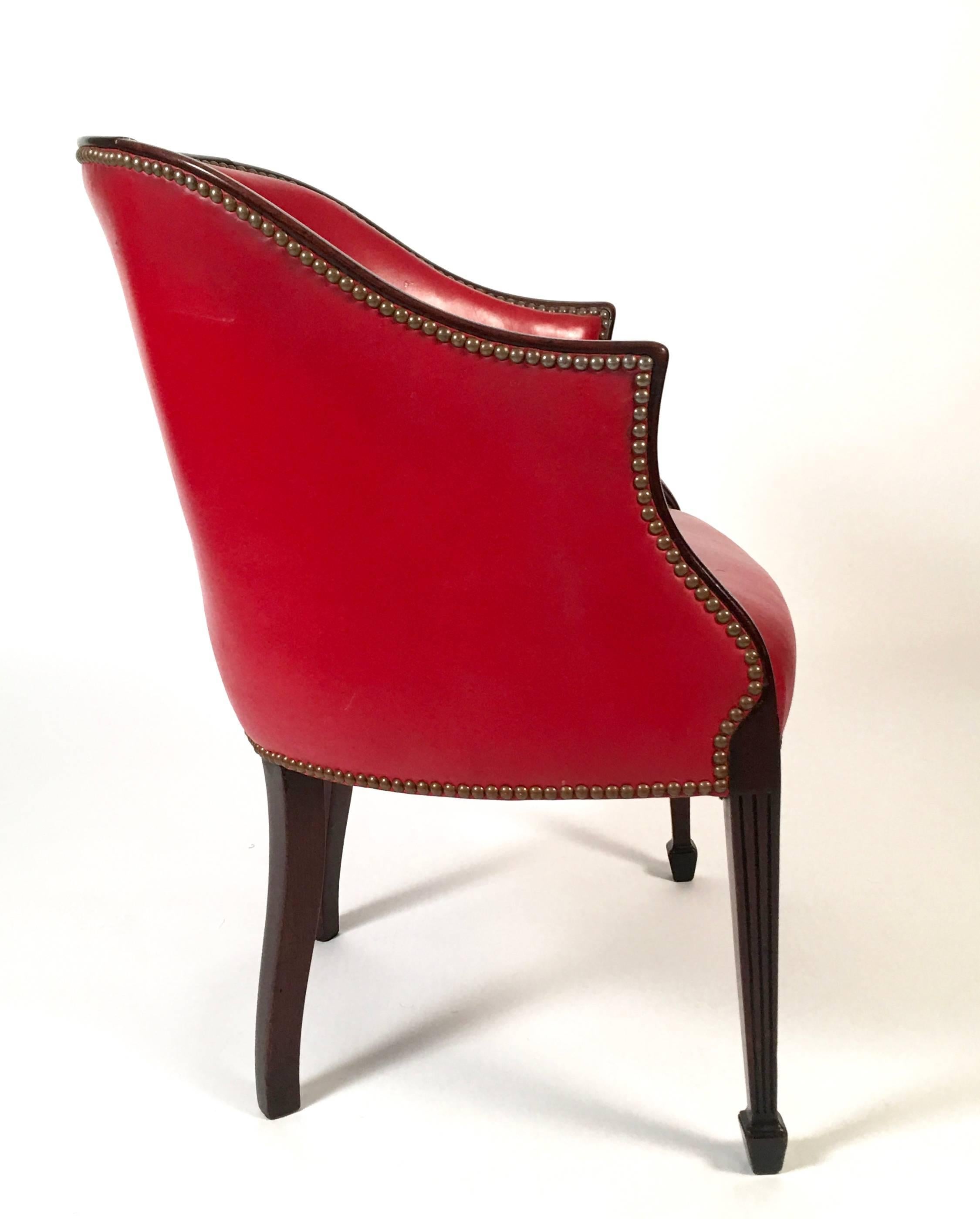 Great Britain (UK) Hepplewhite Red Leather Barrel Back Armchair