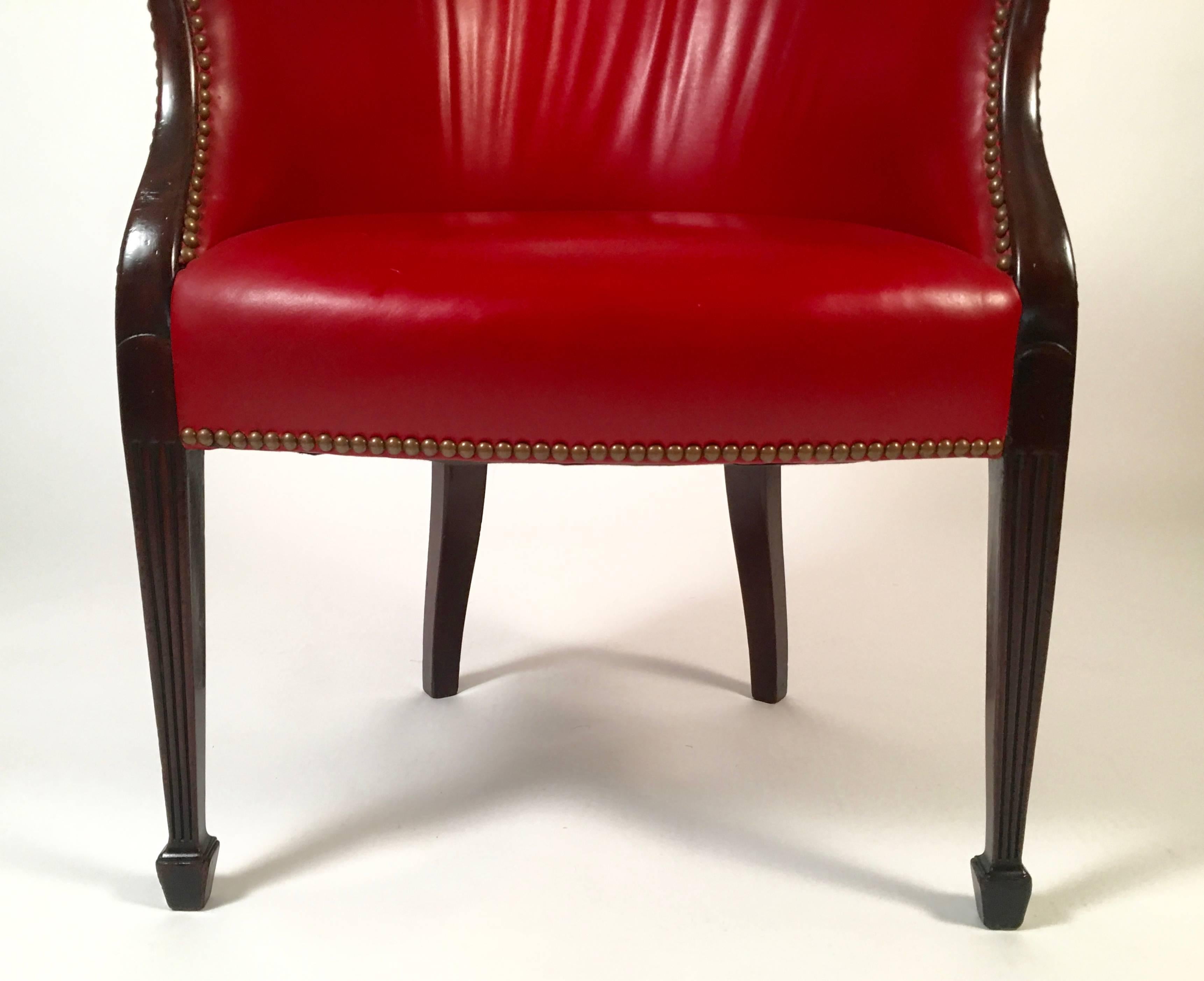 Late 18th Century Hepplewhite Red Leather Barrel Back Armchair