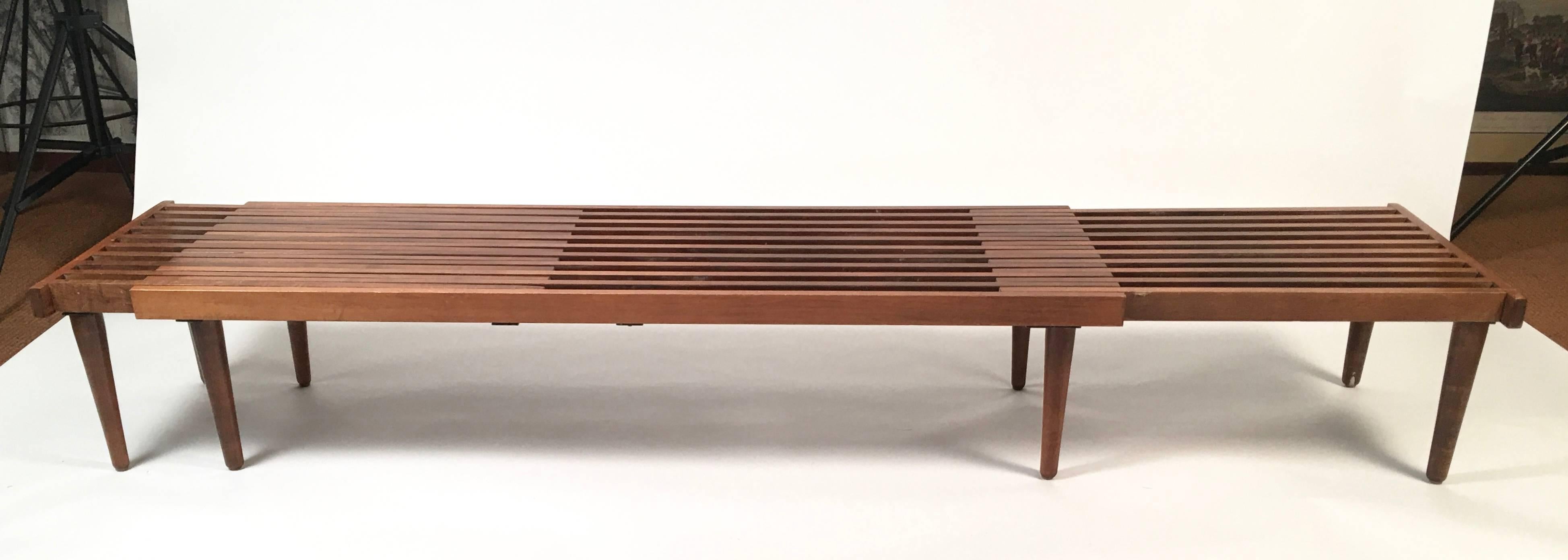 Mid-Century Modern Mid-Century Slat Wood Bench or Coffee Table, Adjustable Length