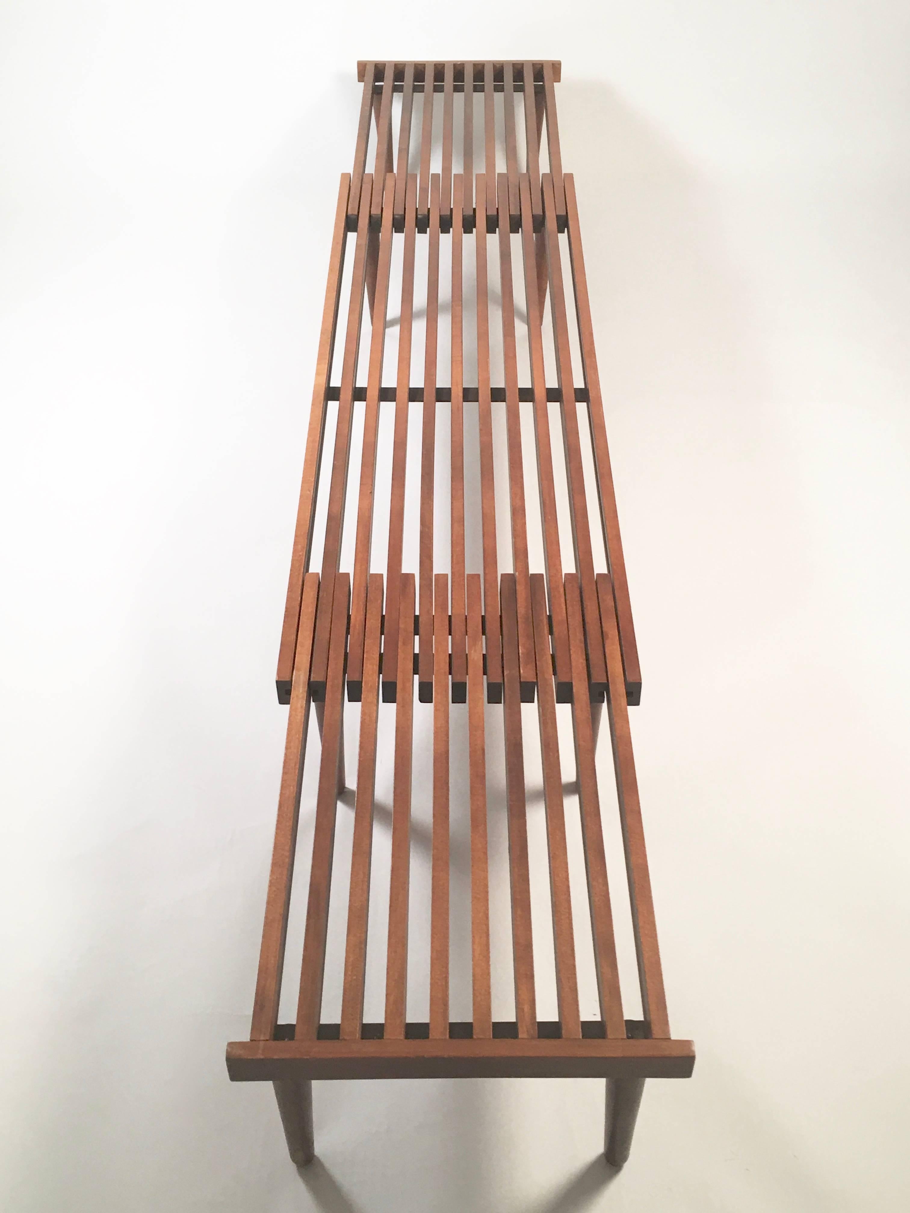 American Mid-Century Slat Wood Bench or Coffee Table, Adjustable Length