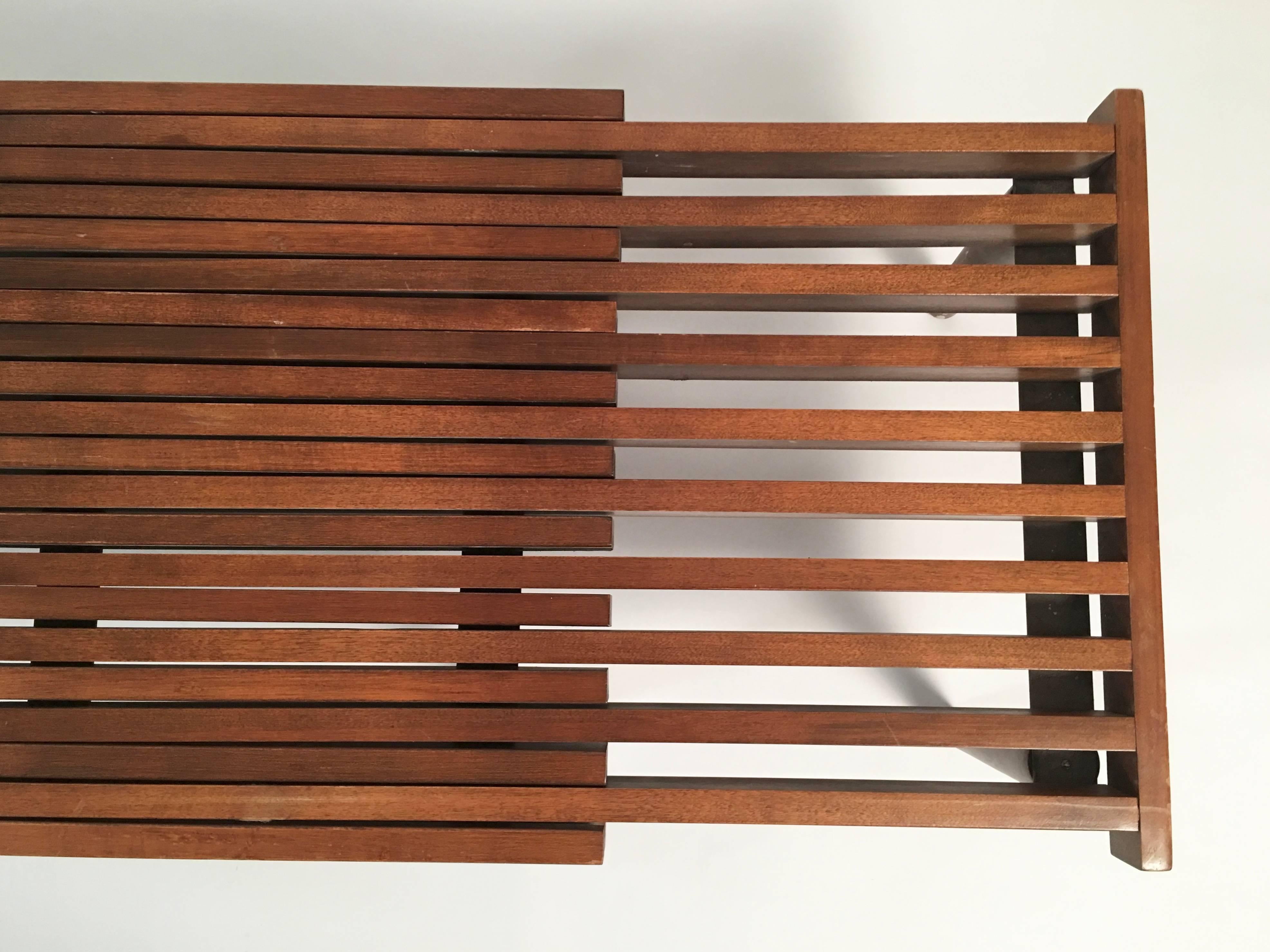 Metal Mid-Century Slat Wood Bench or Coffee Table, Adjustable Length