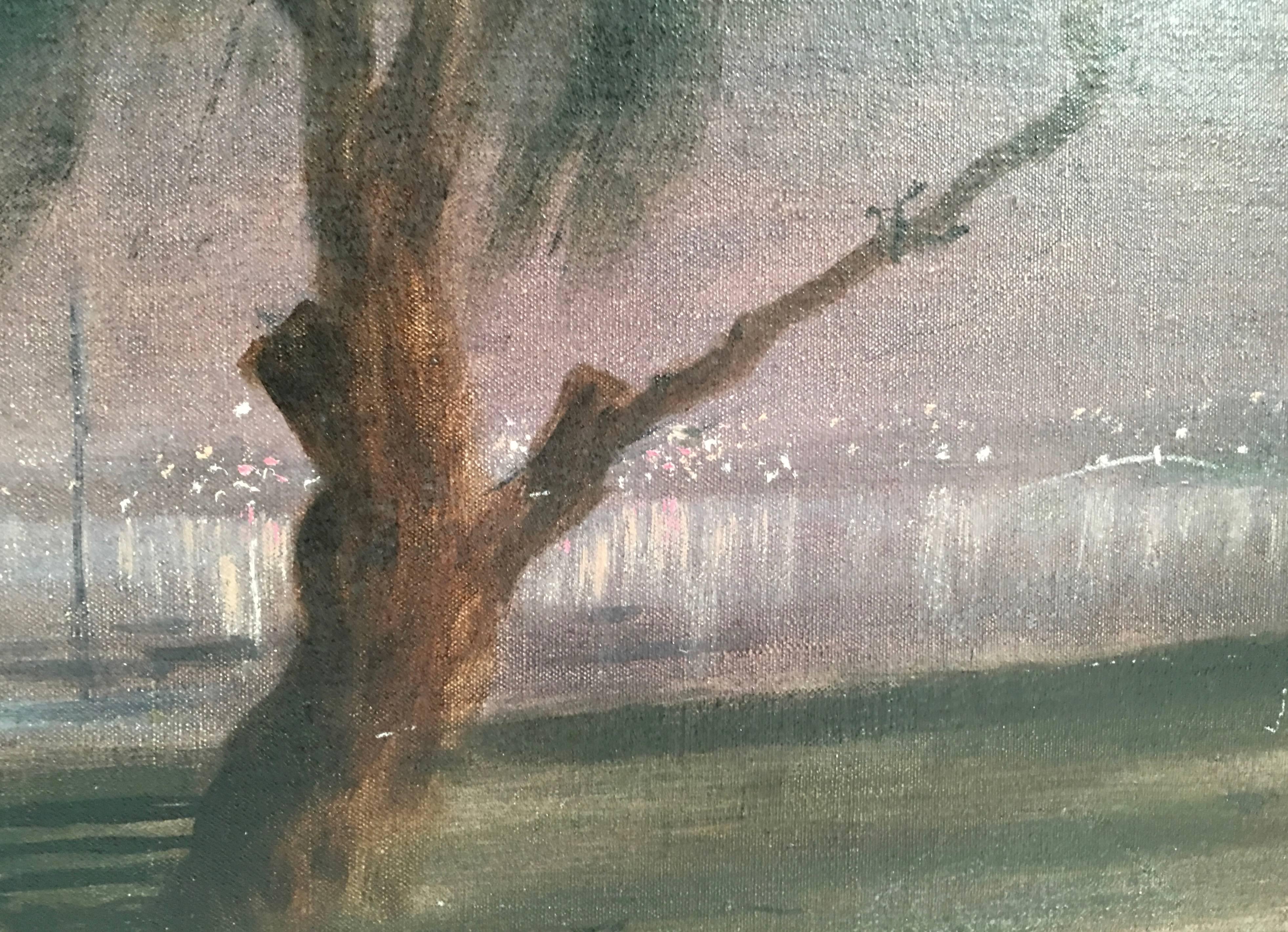 Peint à la main Hayward Veal - Peinture de paysage urbain au nocturne australien en vente