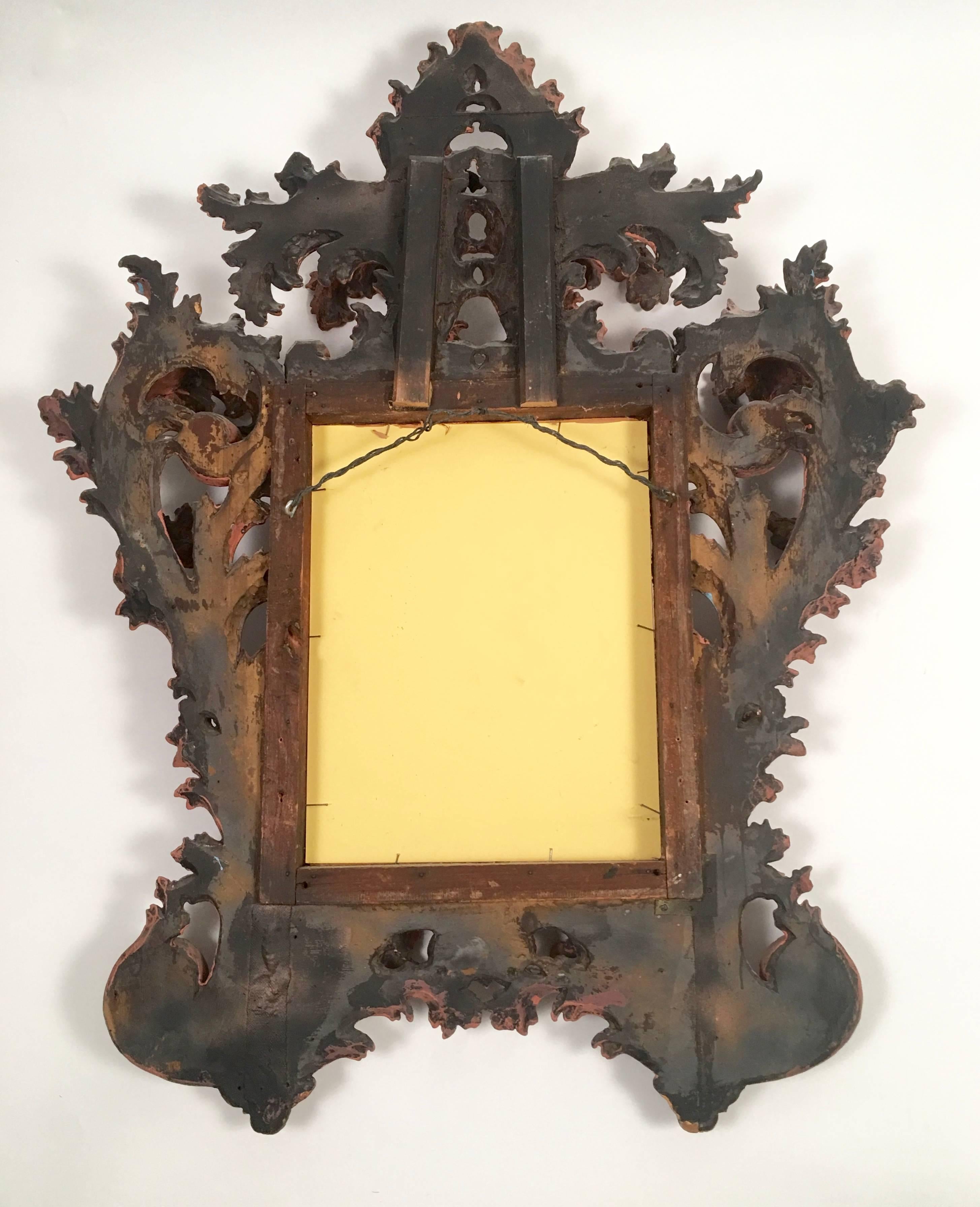 Italian Baroque Style Carved and Salmon Painted Wood  Mirror 5