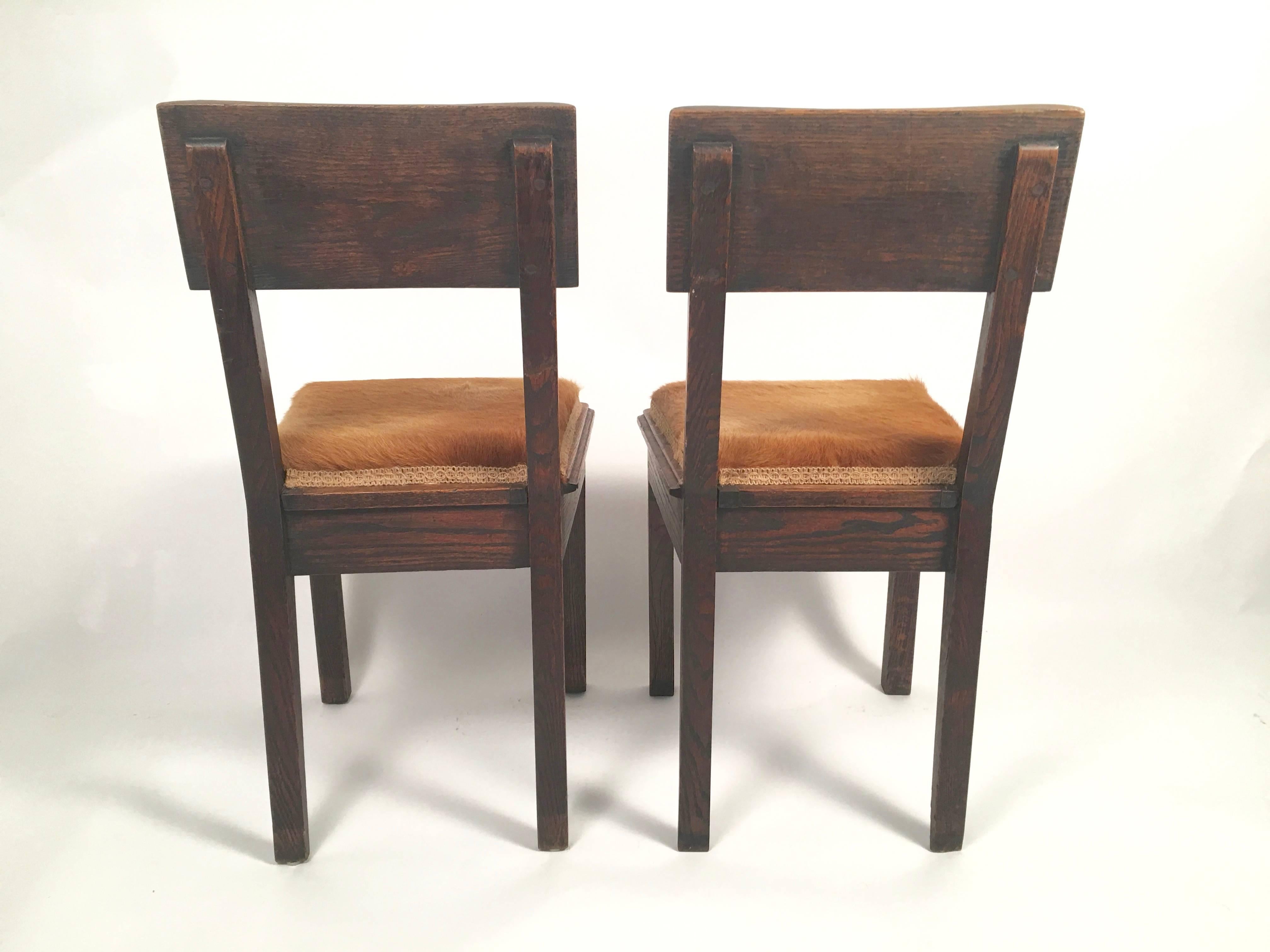 Pair of Art Deco Carved Oak Chairs 3