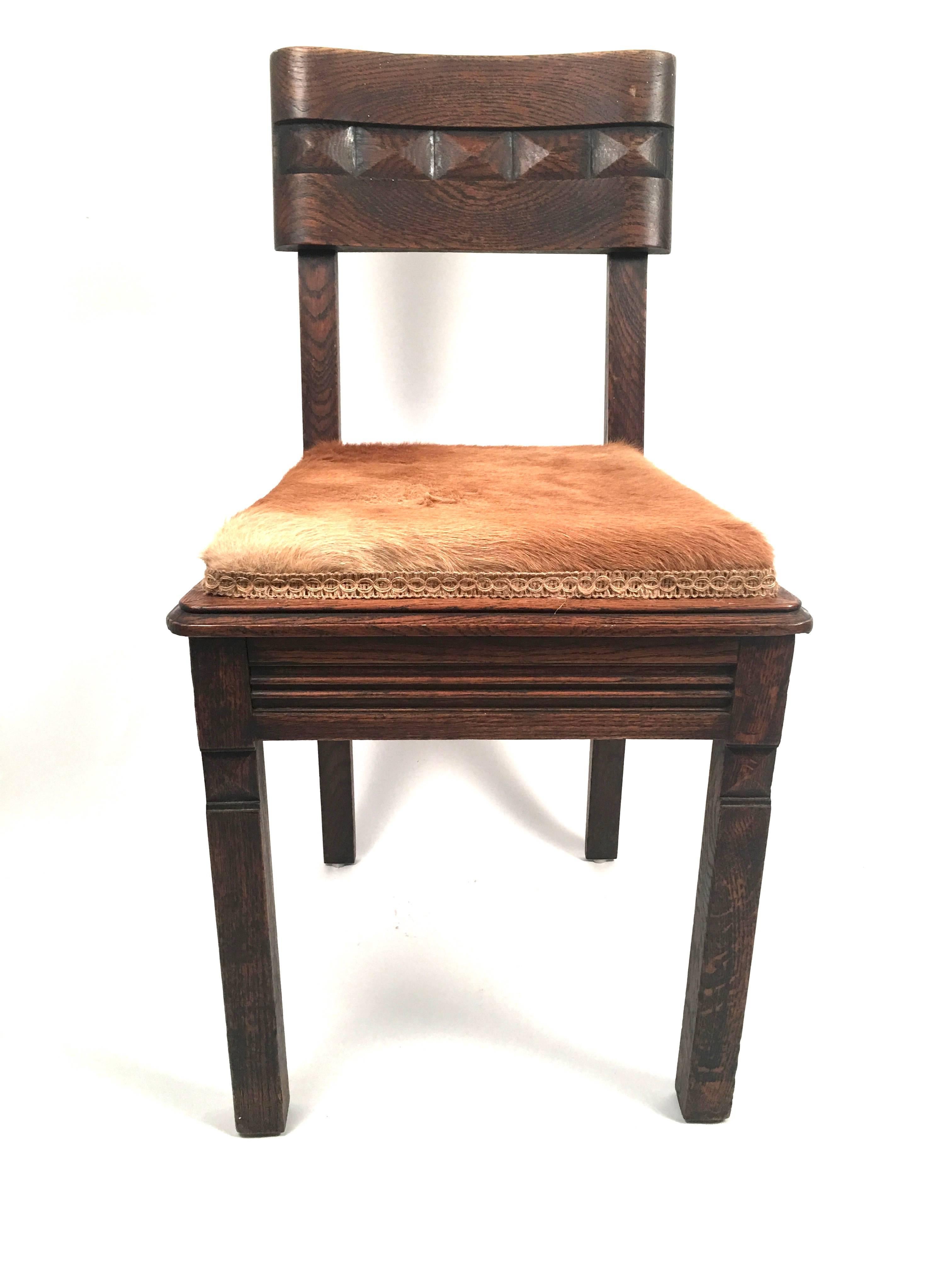 French Pair of Art Deco Carved Oak Chairs