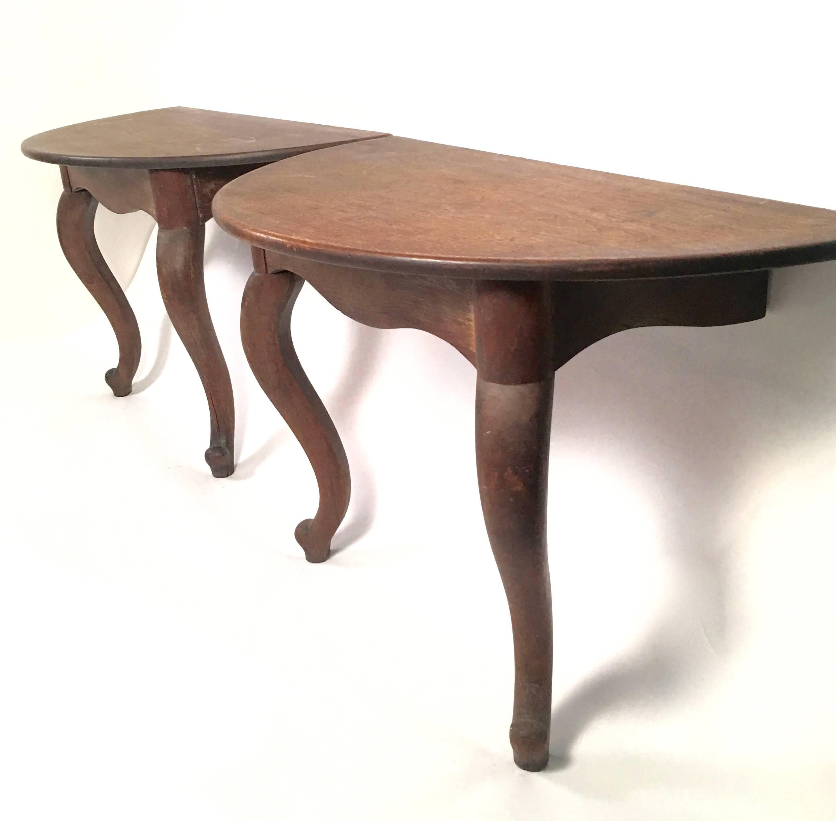 American Pair of Walnut Demilune Tables
