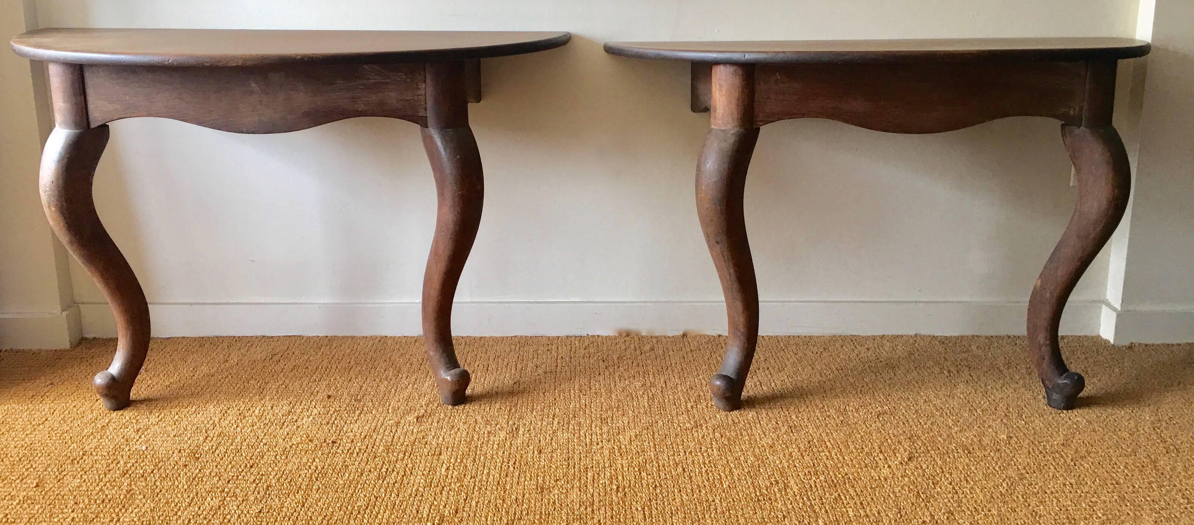 Pair of Walnut Demilune Tables 1