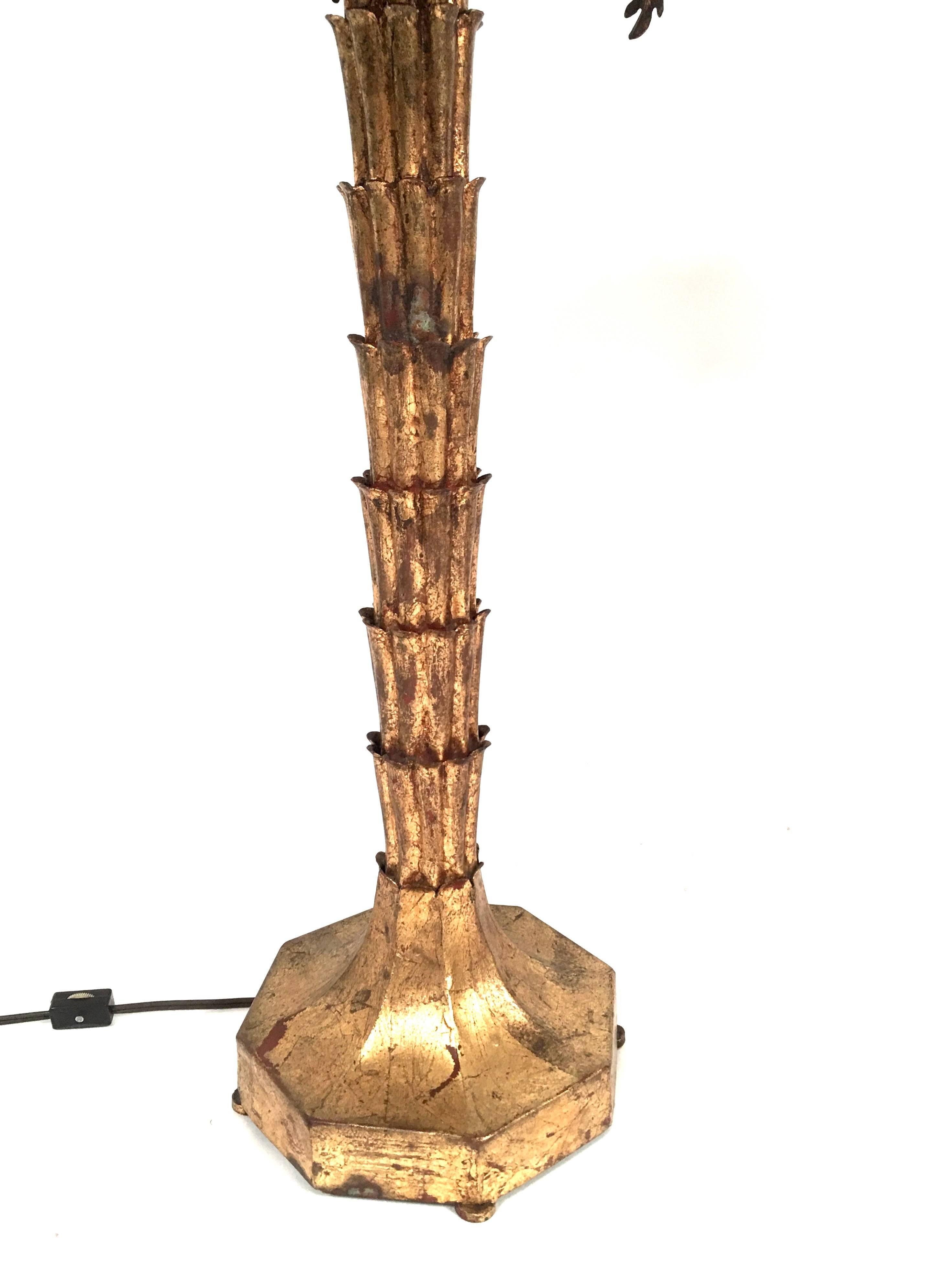 20th Century Matched Pair of Gilt Metal Palm Tree Lamps
