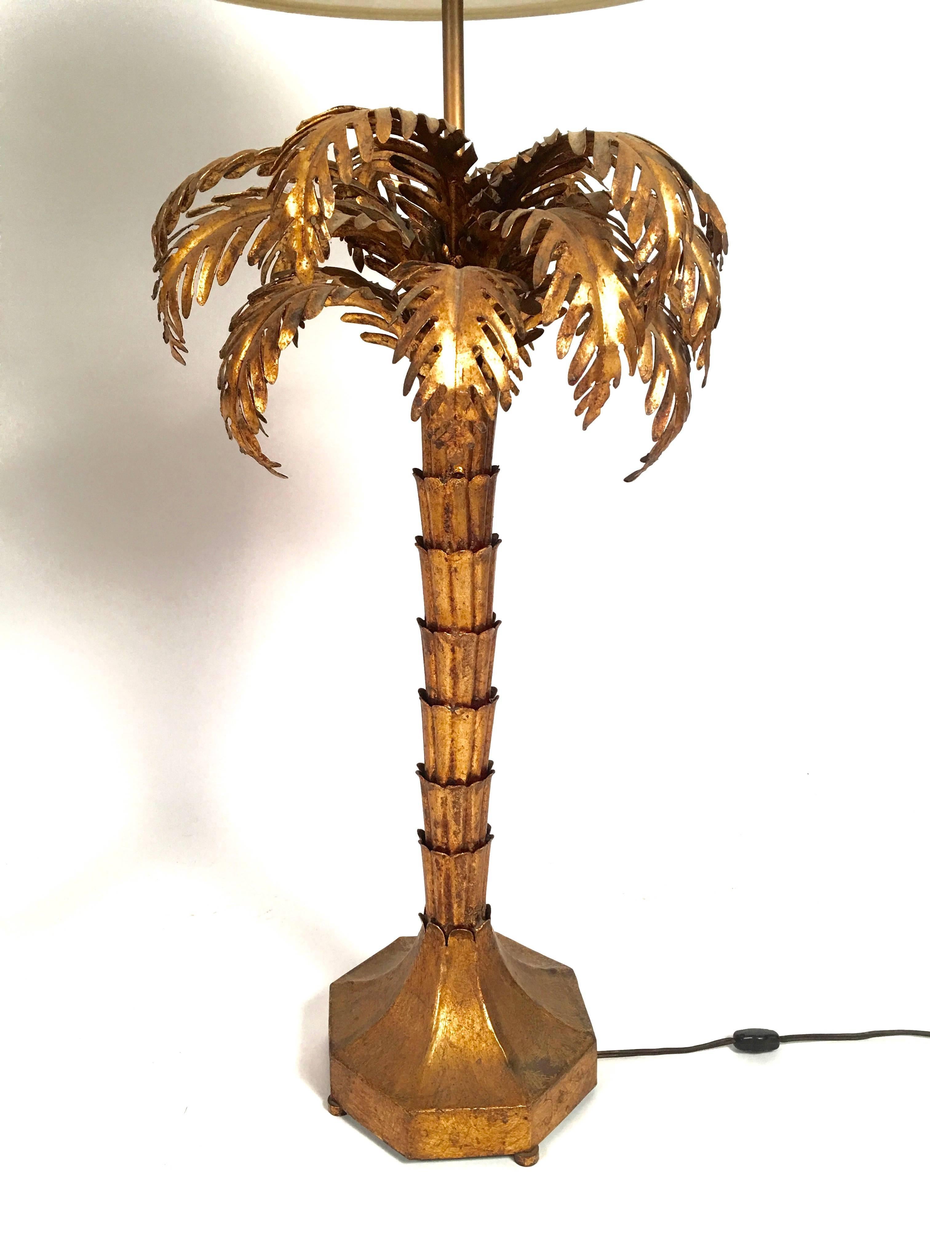 Italian Matched Pair of Gilt Metal Palm Tree Lamps