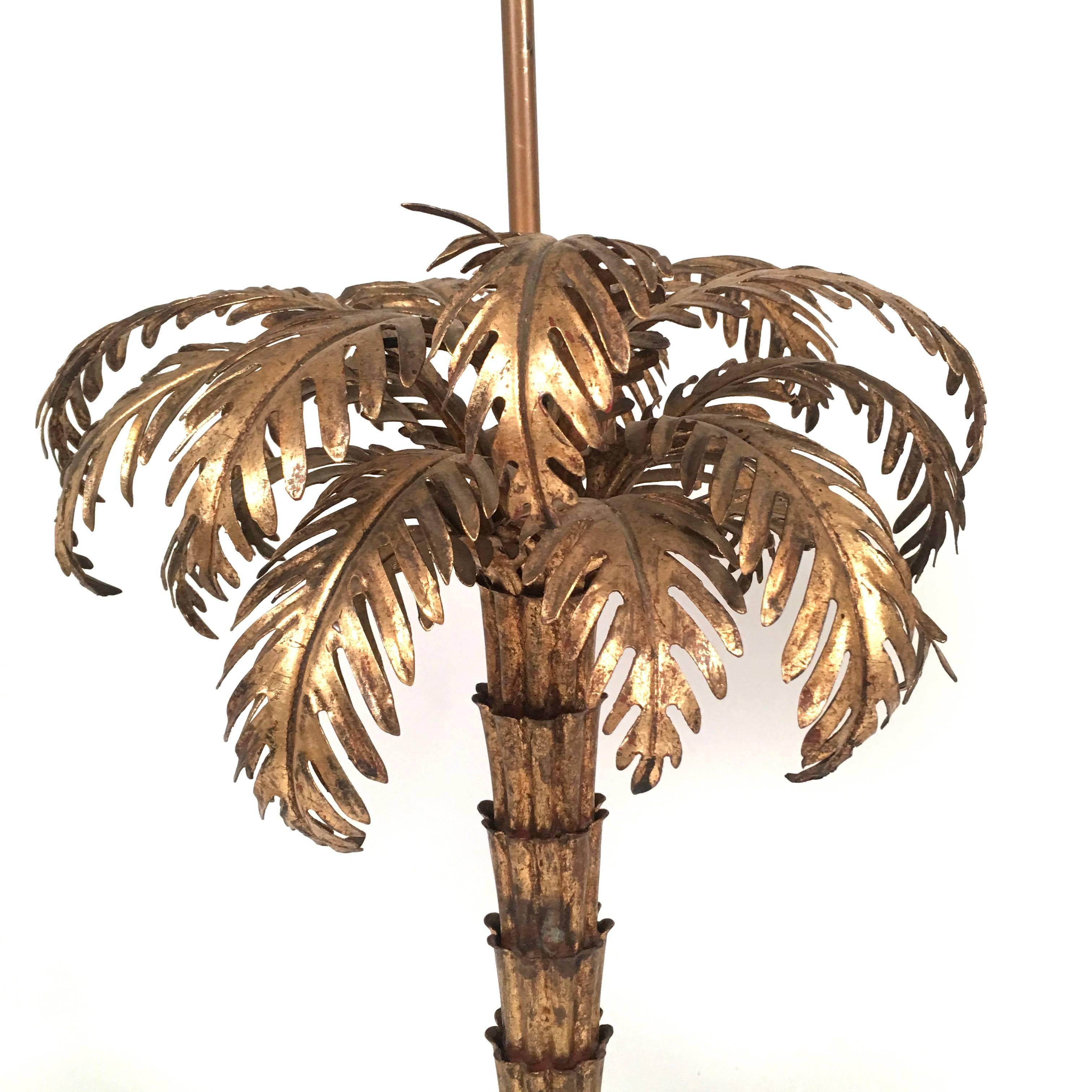 Matched Pair of Gilt Metal Palm Tree Lamps In Excellent Condition In Essex, MA