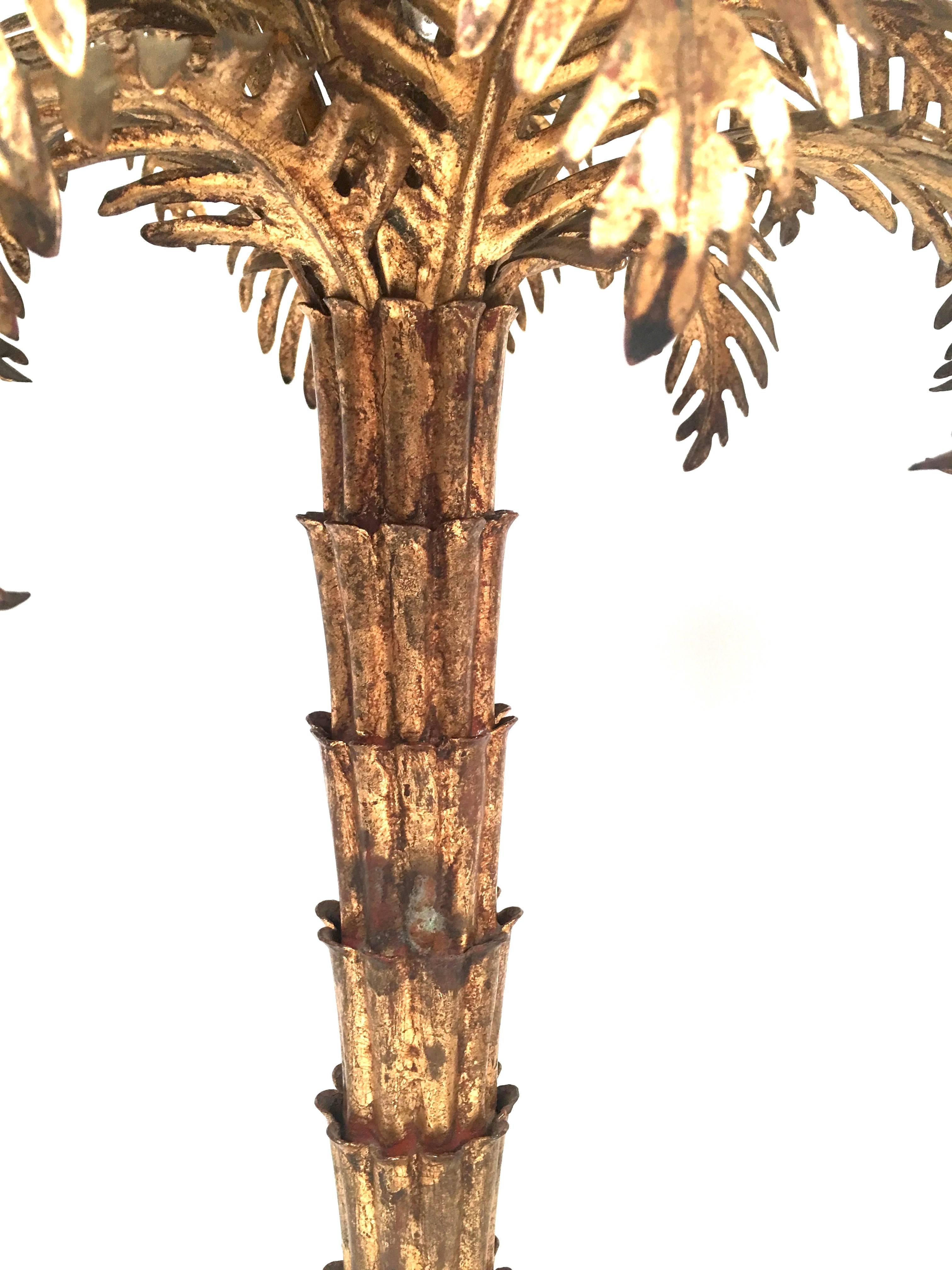 Matched Pair of Gilt Metal Palm Tree Lamps 3