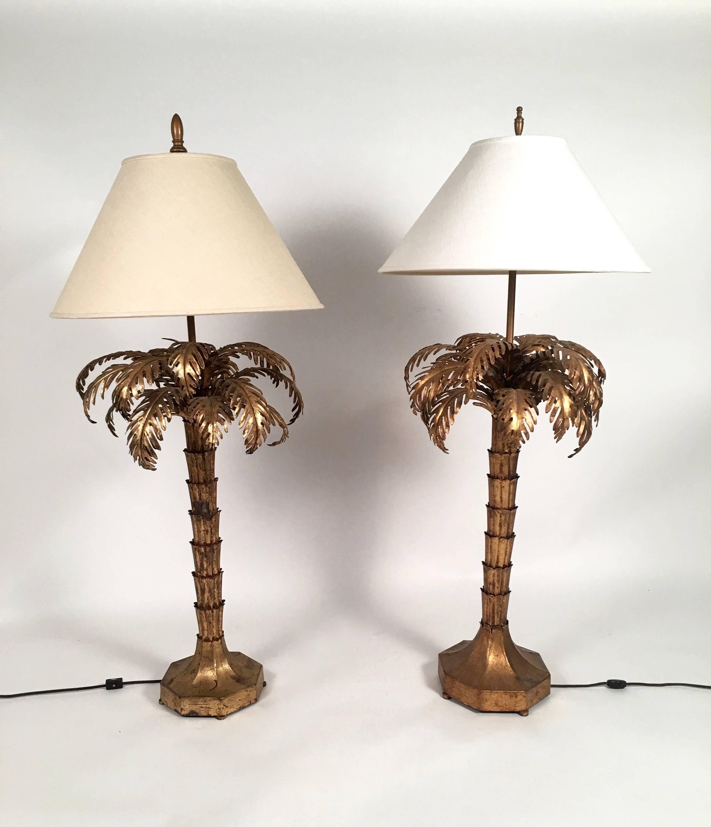 Matched Pair of Gilt Metal Palm Tree Lamps 4