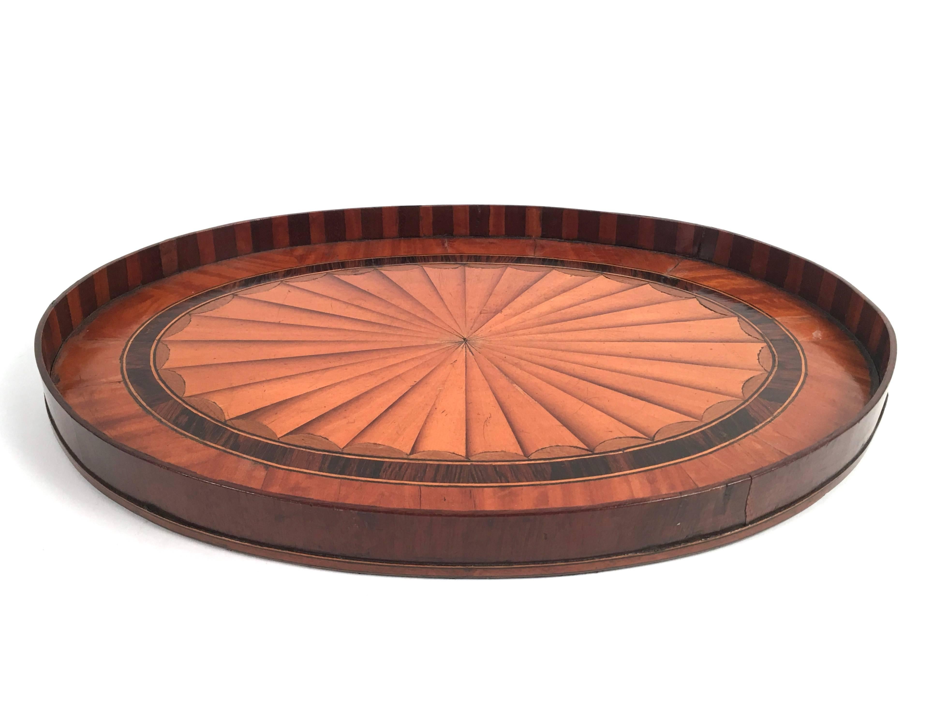 George III Satinwood and Mahogany Marquetry Oval Tray 1