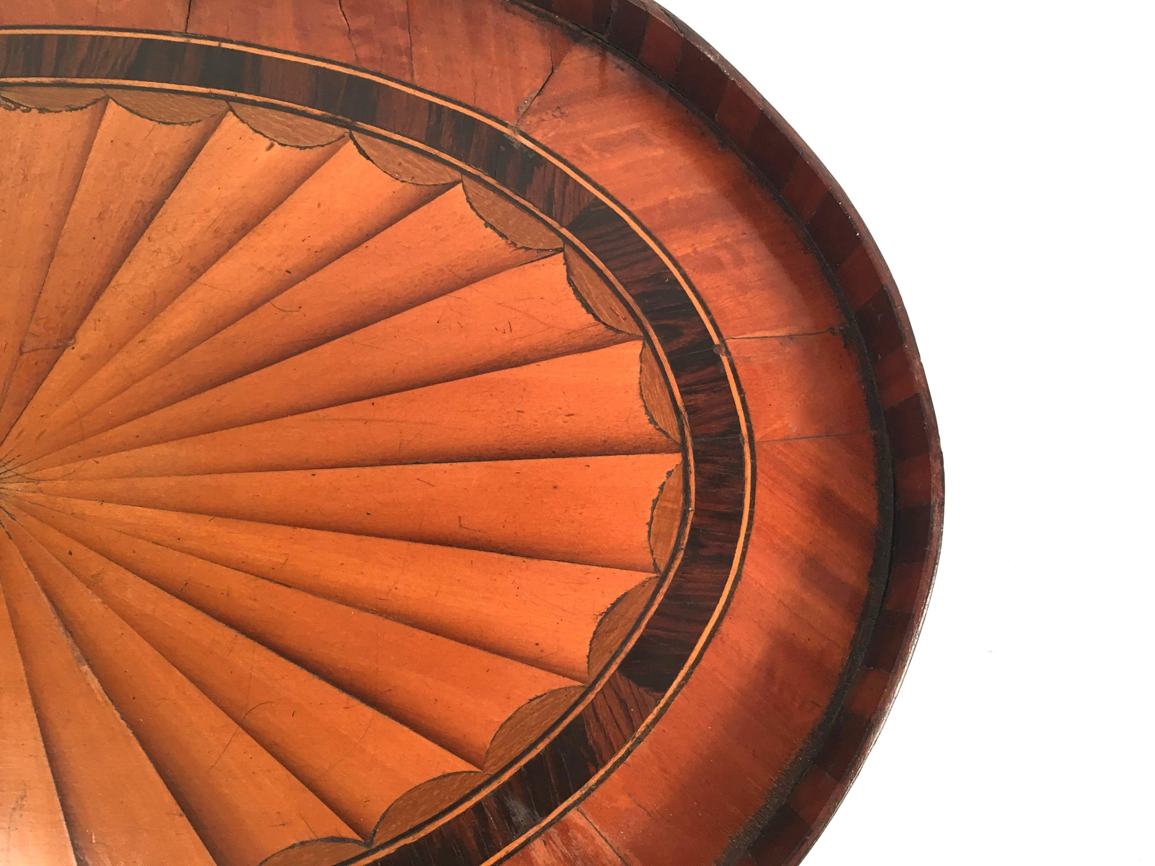 Hand-Crafted George III Satinwood and Mahogany Marquetry Oval Tray