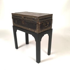 Small Leather Bound Brass Decorated Trunk on Stand