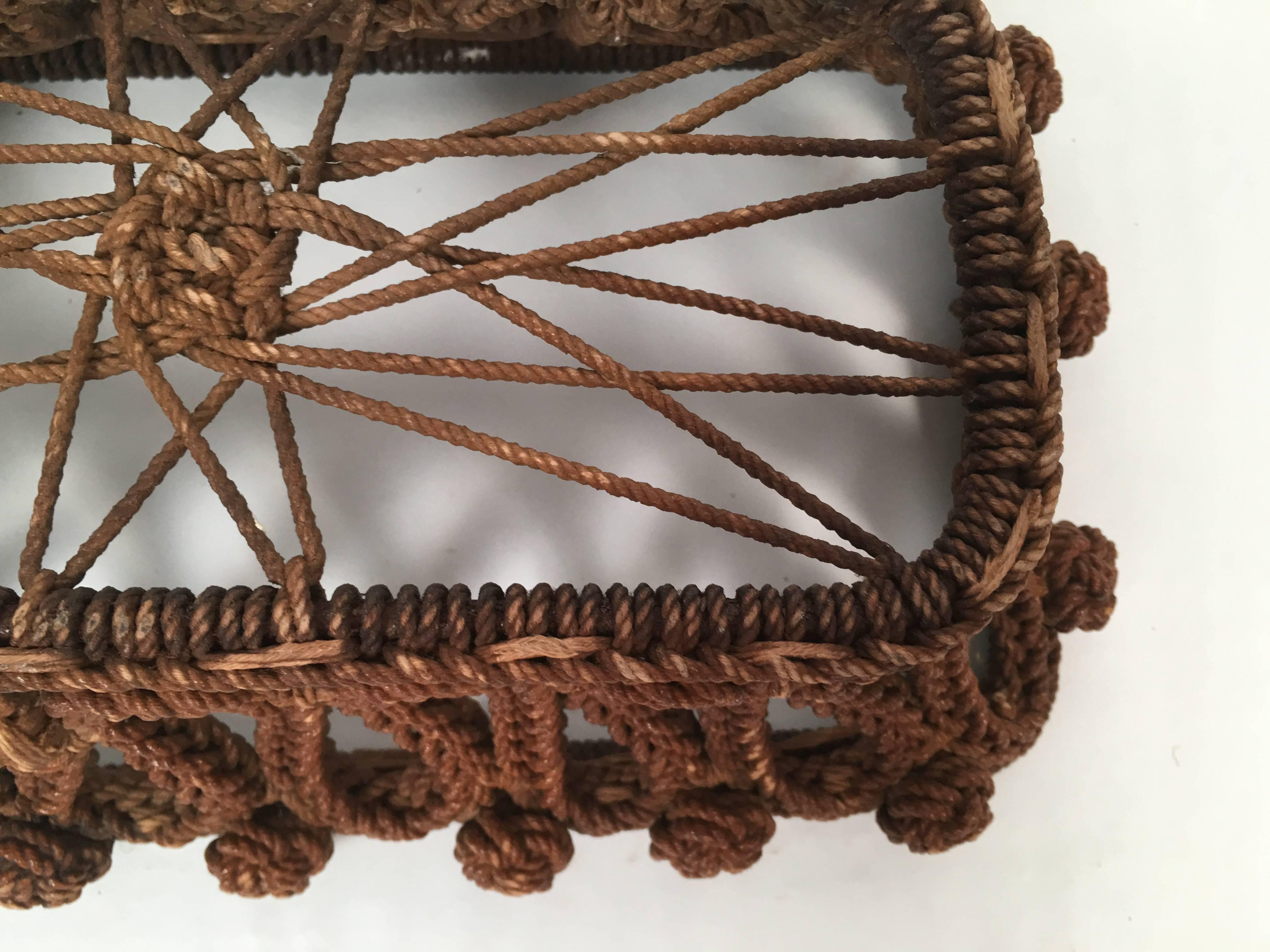 19th Century Sailor Made Ropework Basket 1