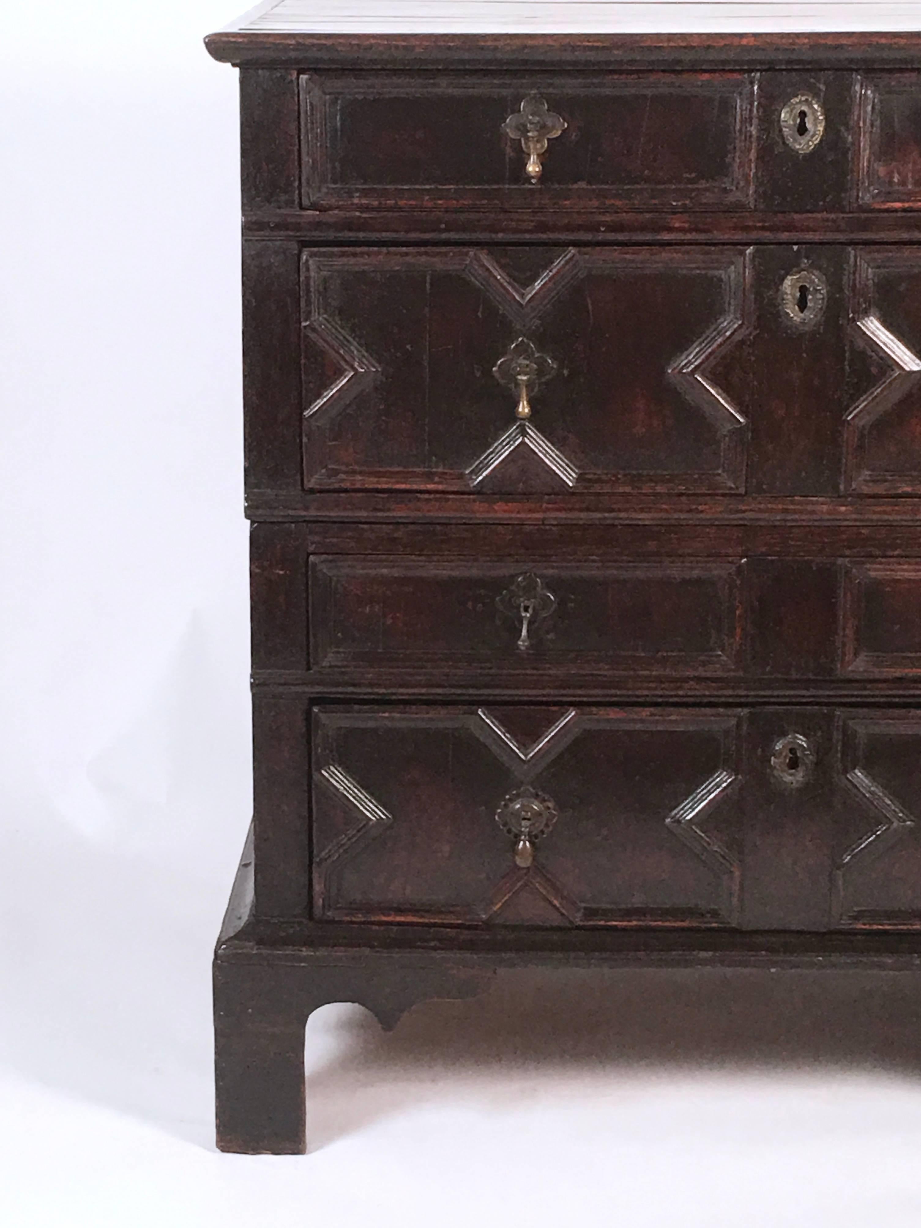 Charles II Carved Oak Chest of Drawers In Good Condition In Essex, MA