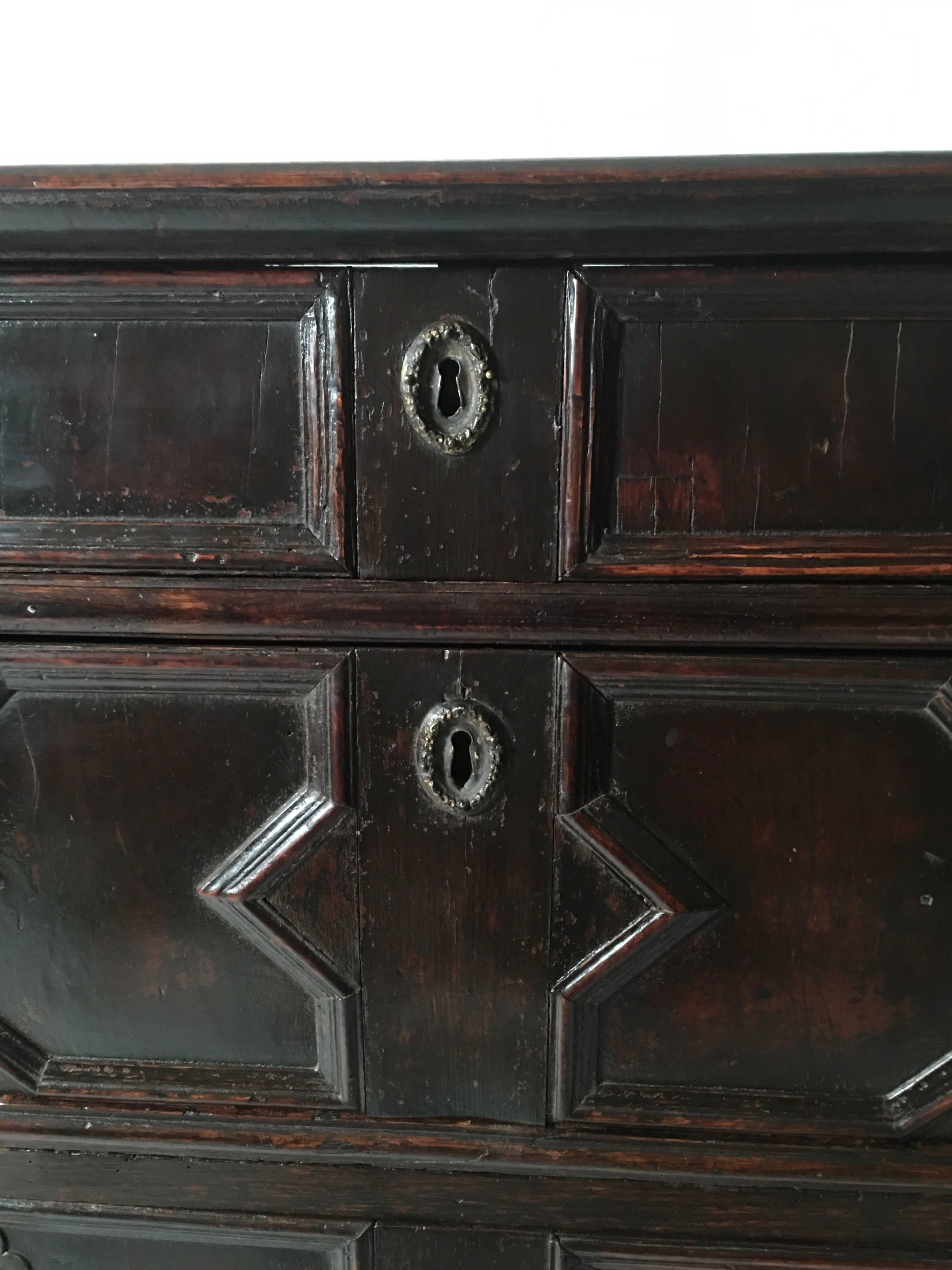 18th Century and Earlier Charles II Carved Oak Chest of Drawers