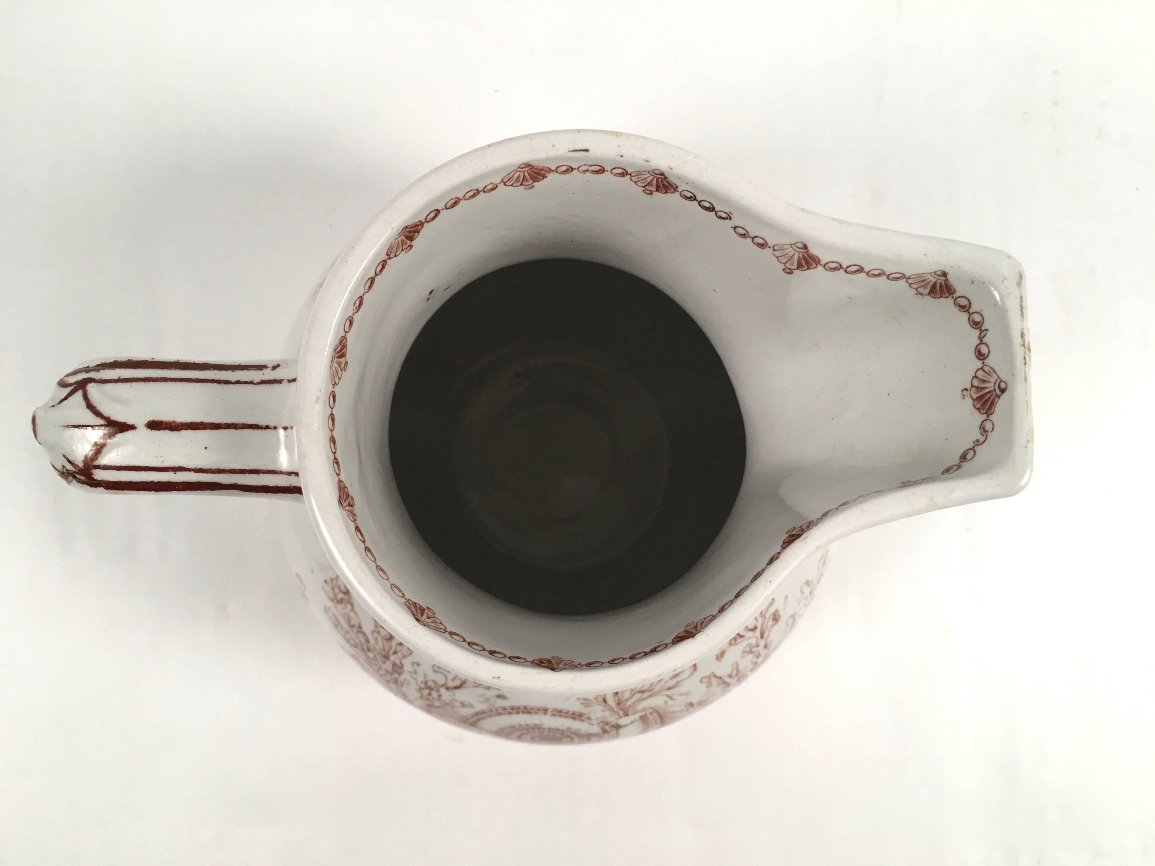 19th Century Staffordshire Pottery Sea Shell Decorated Pitcher In Excellent Condition In Essex, MA
