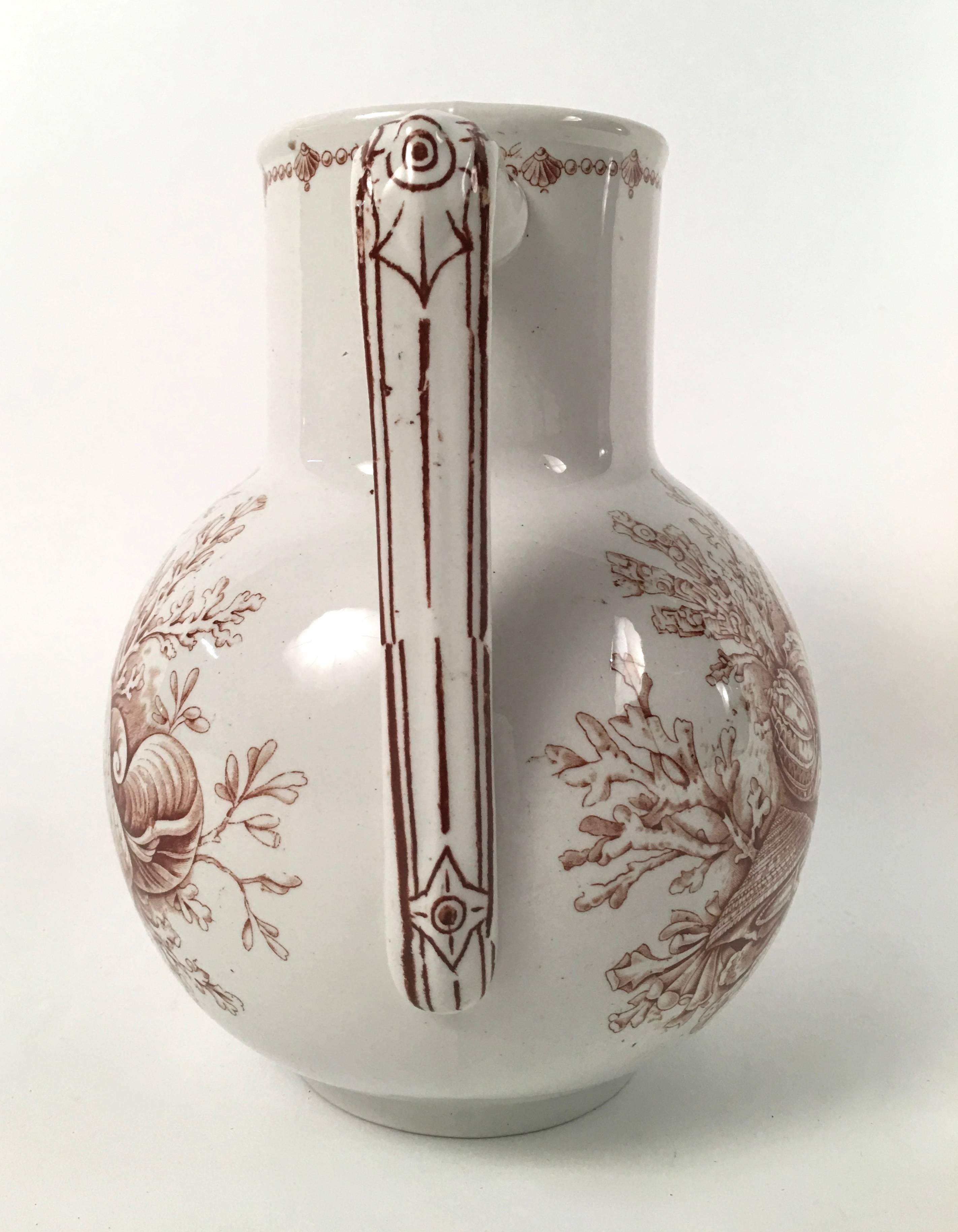 19th Century Staffordshire Pottery Sea Shell Decorated Pitcher 1