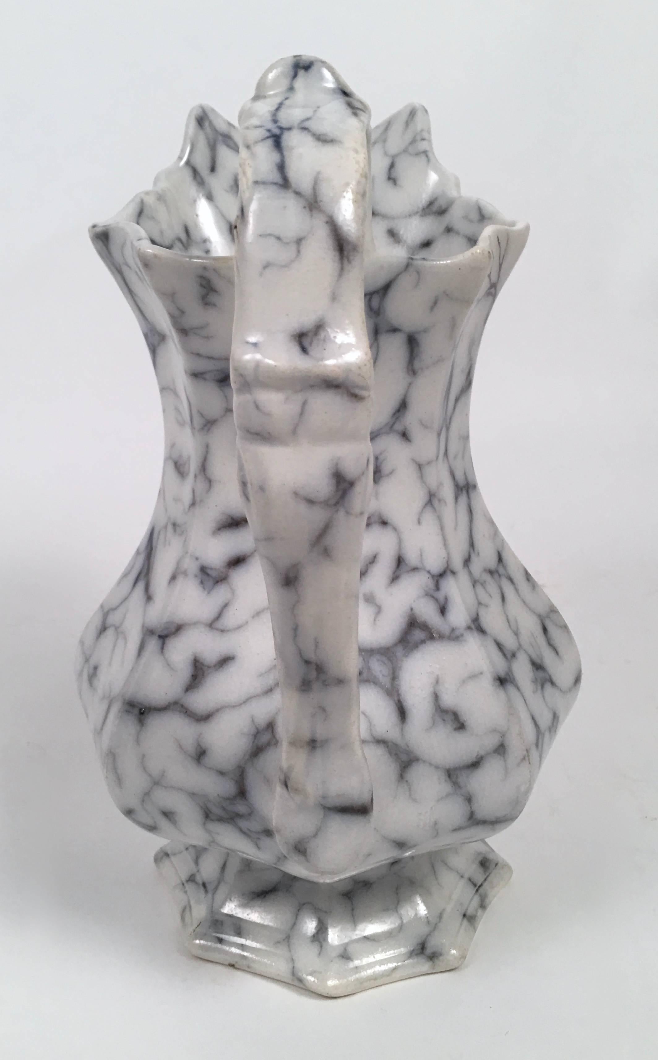 Glazed 19th Century Staffordshire Pottery Faux Marble Pitcher