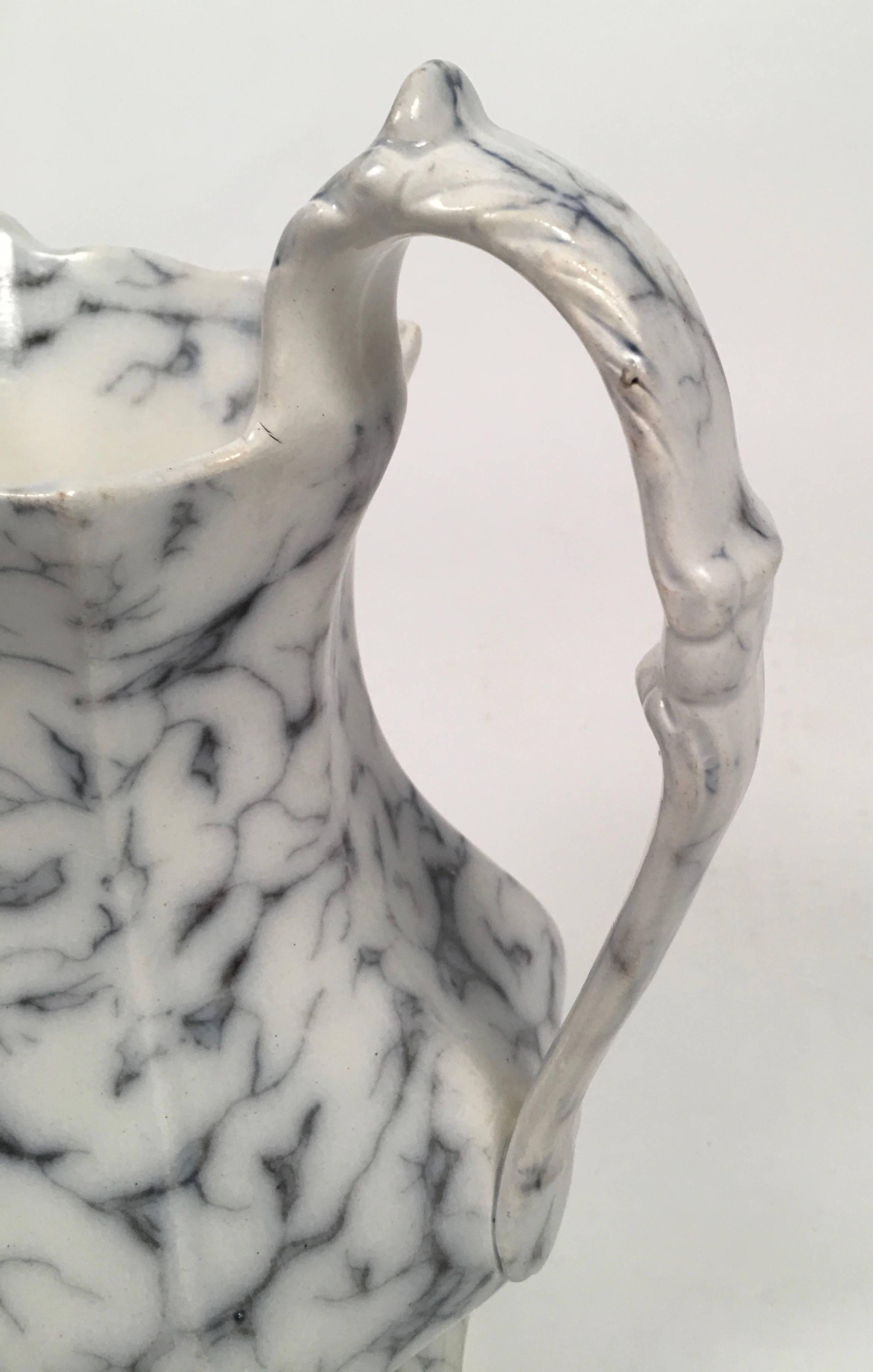 19th Century Staffordshire Pottery Faux Marble Pitcher 1