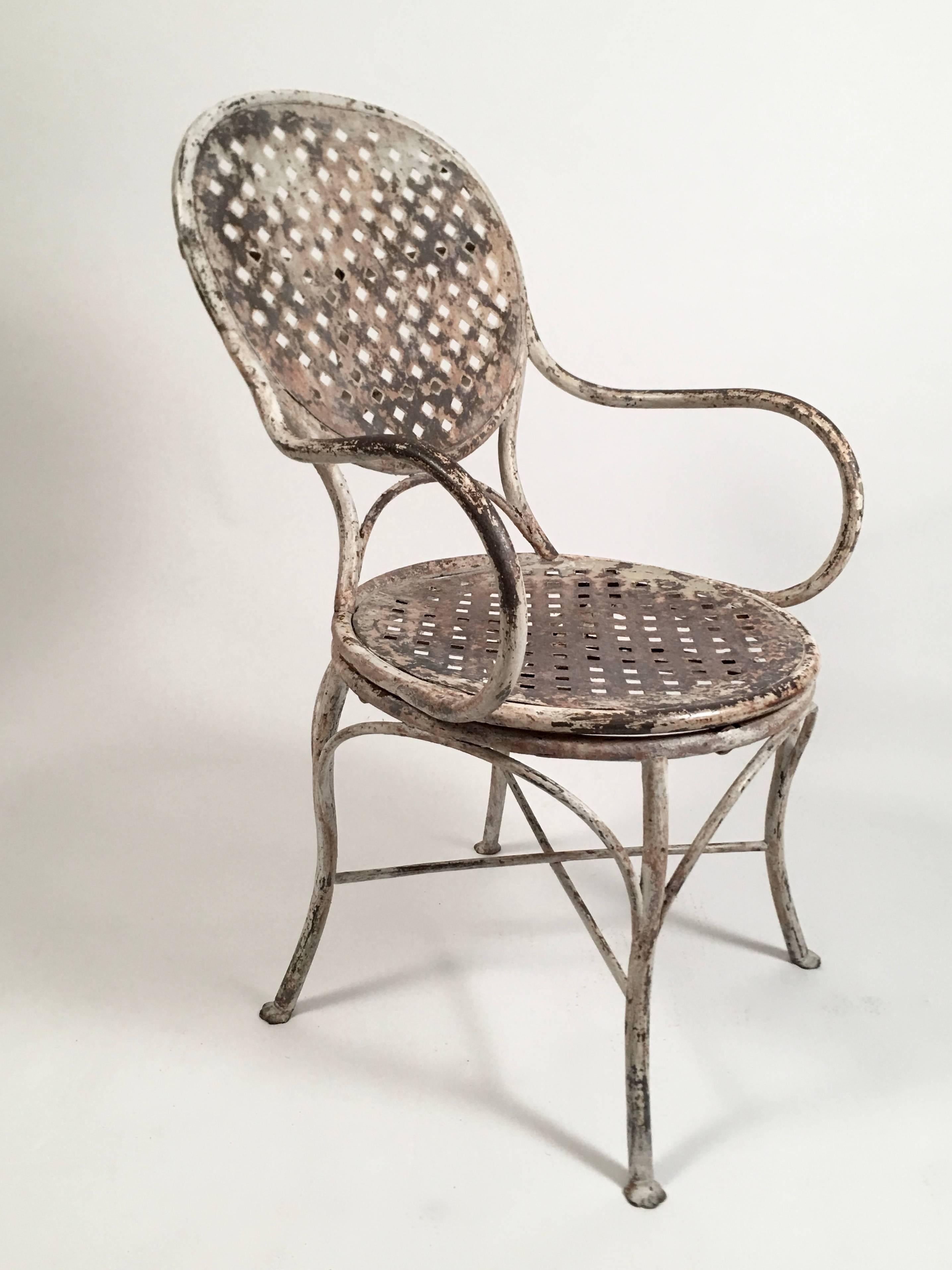 Art Deco French  Iron Garden Chair with Adjustable and Removable Umbrella, circa 1920s