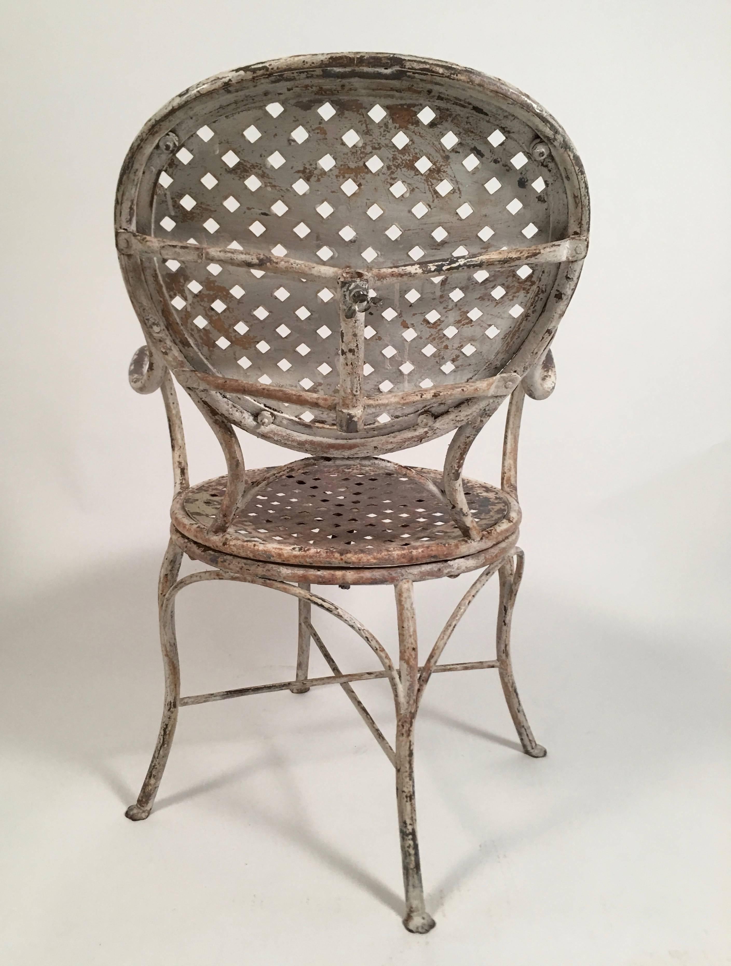 Painted French  Iron Garden Chair with Adjustable and Removable Umbrella, circa 1920s