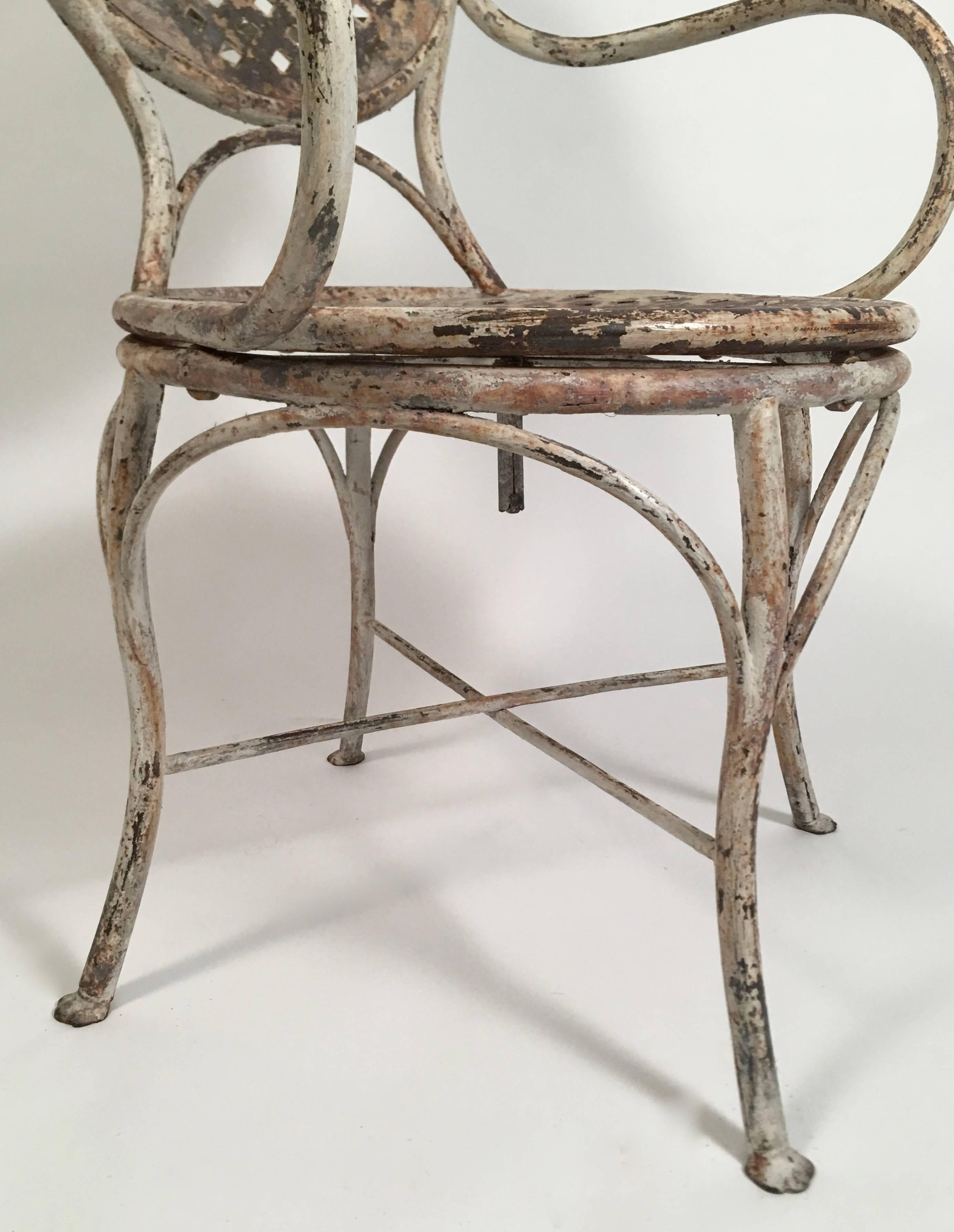 French  Iron Garden Chair with Adjustable and Removable Umbrella, circa 1920s 1