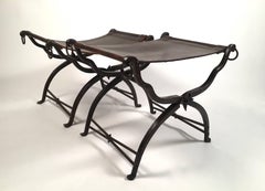 Matched Pair of Leather and Iron Morgan Colt Stools or Benches