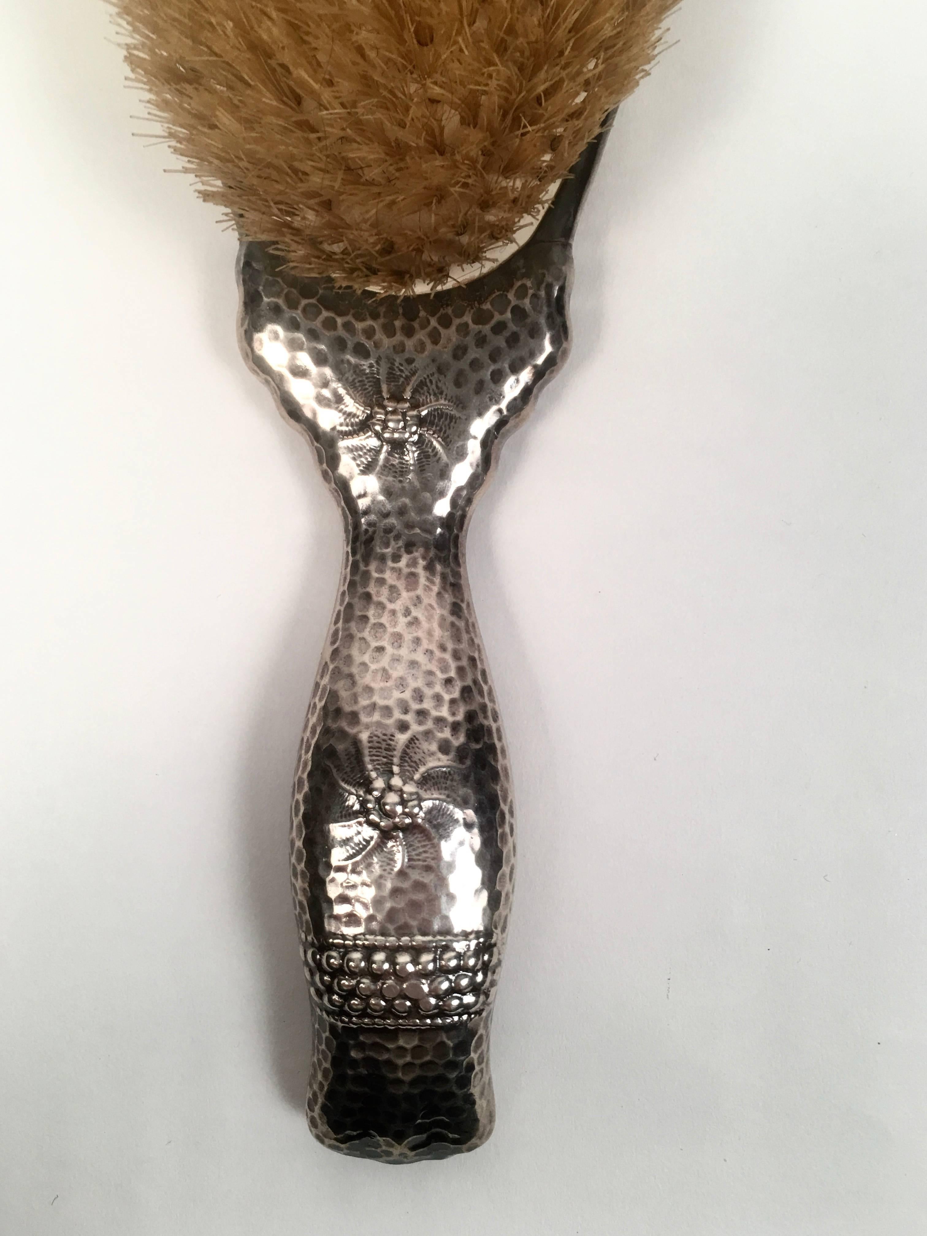 Aesthetic Movement 19th Century Sterling Silver Hand Mirror and Hair Brush w