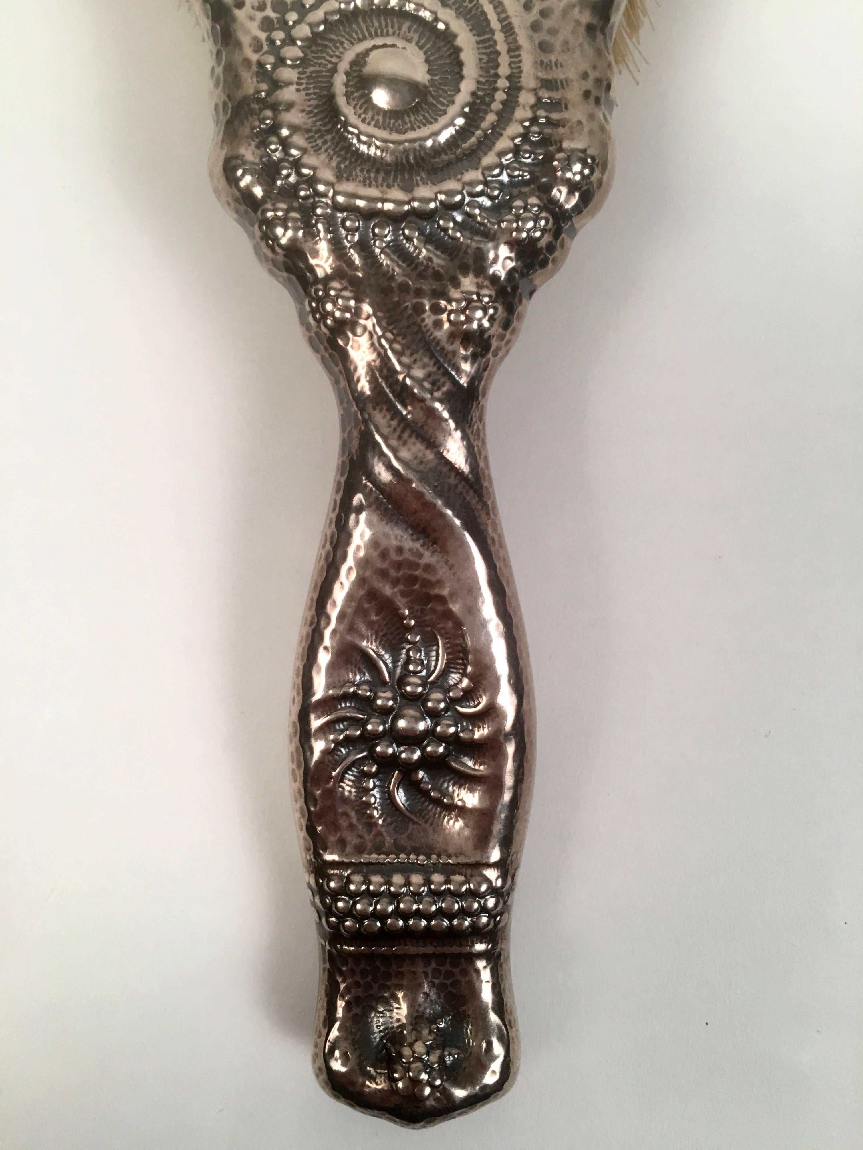 19th Century Sterling Silver Hand Mirror and Hair Brush w 2