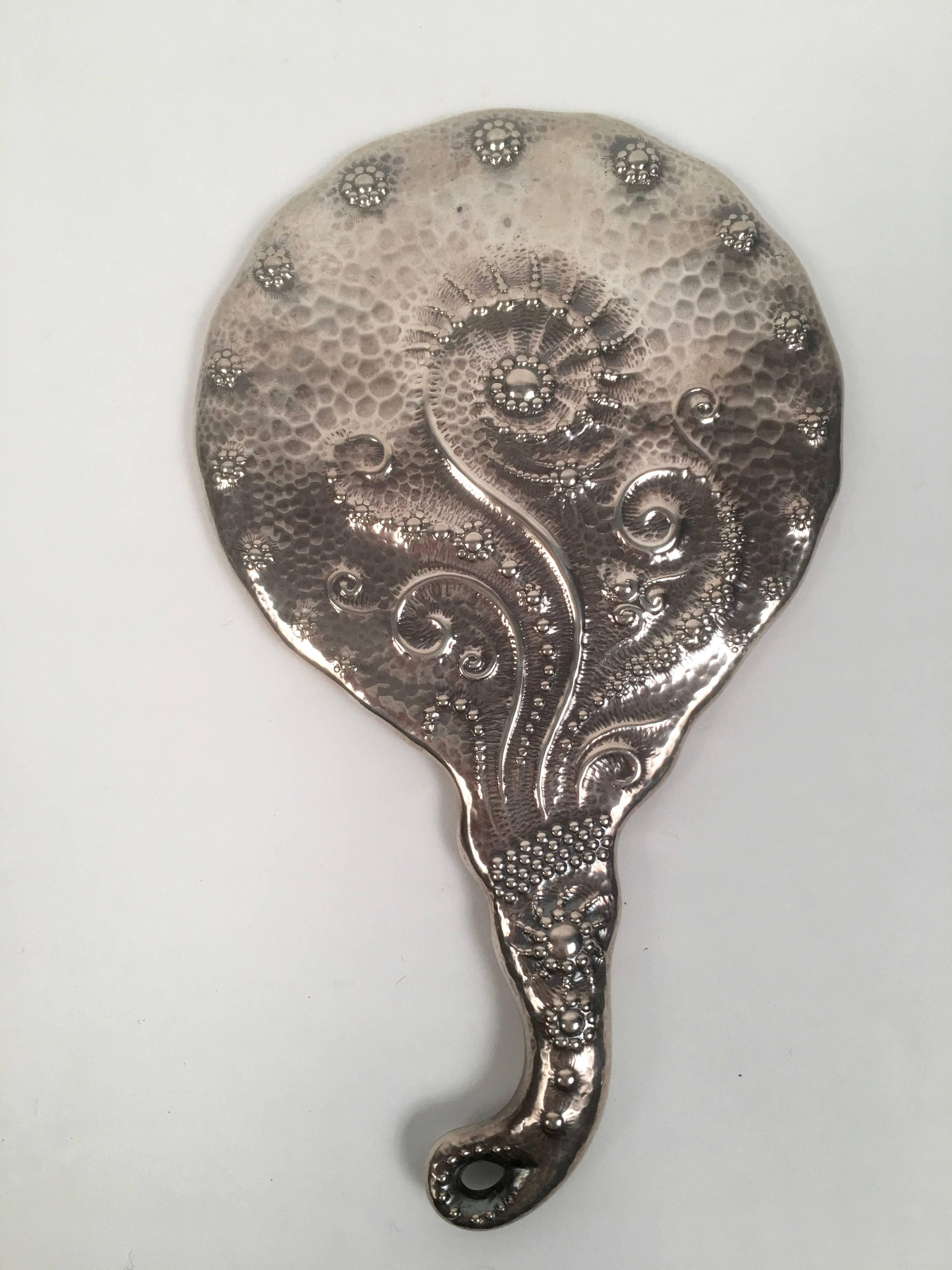 silver hand mirror and brush set