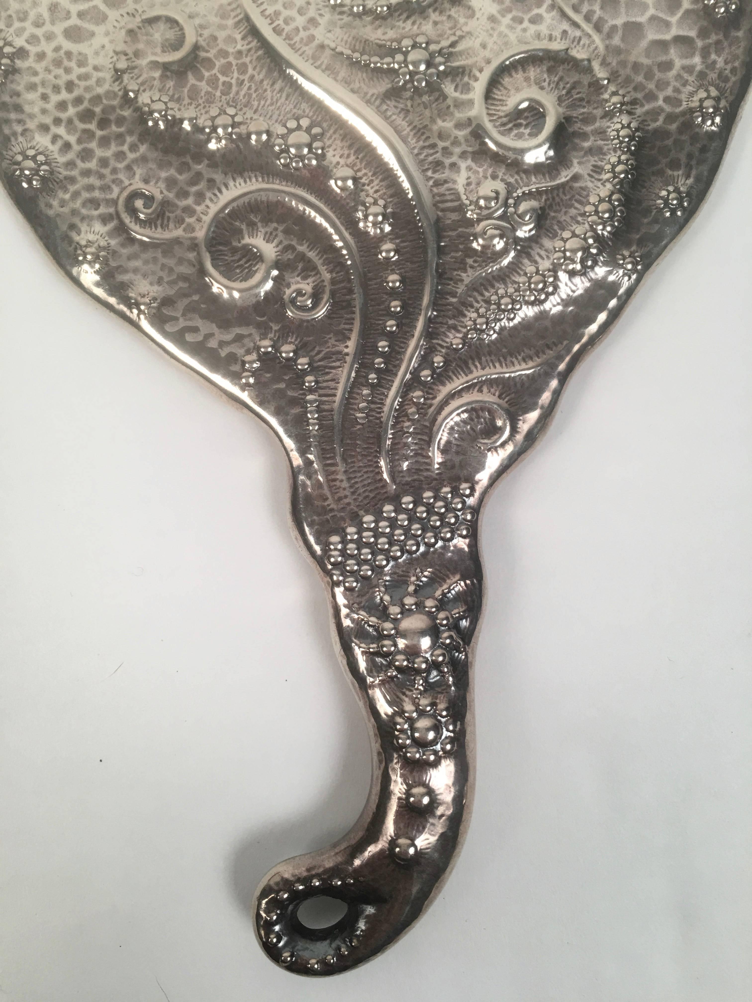 19th Century Sterling Silver Hand Mirror and Hair Brush w 2
