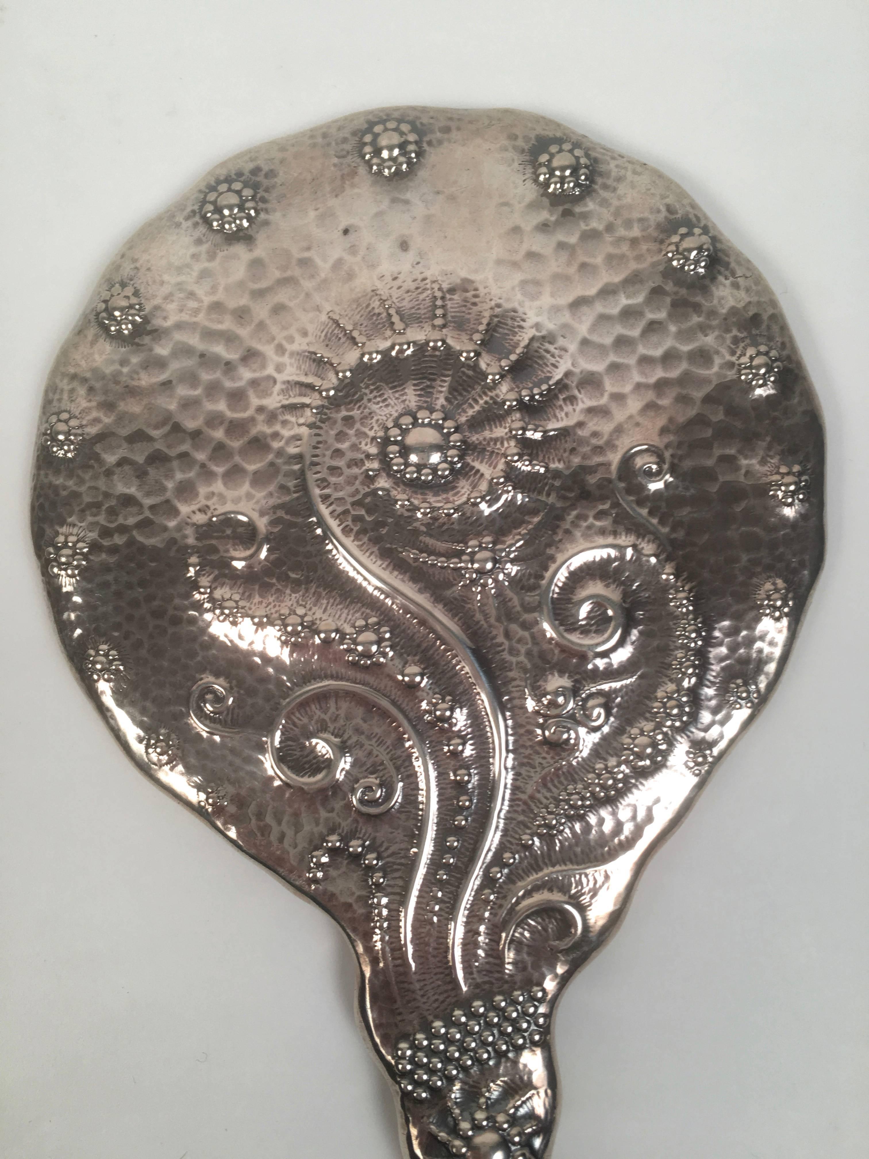 19th Century Sterling Silver Hand Mirror and Hair Brush w In Good Condition In Essex, MA