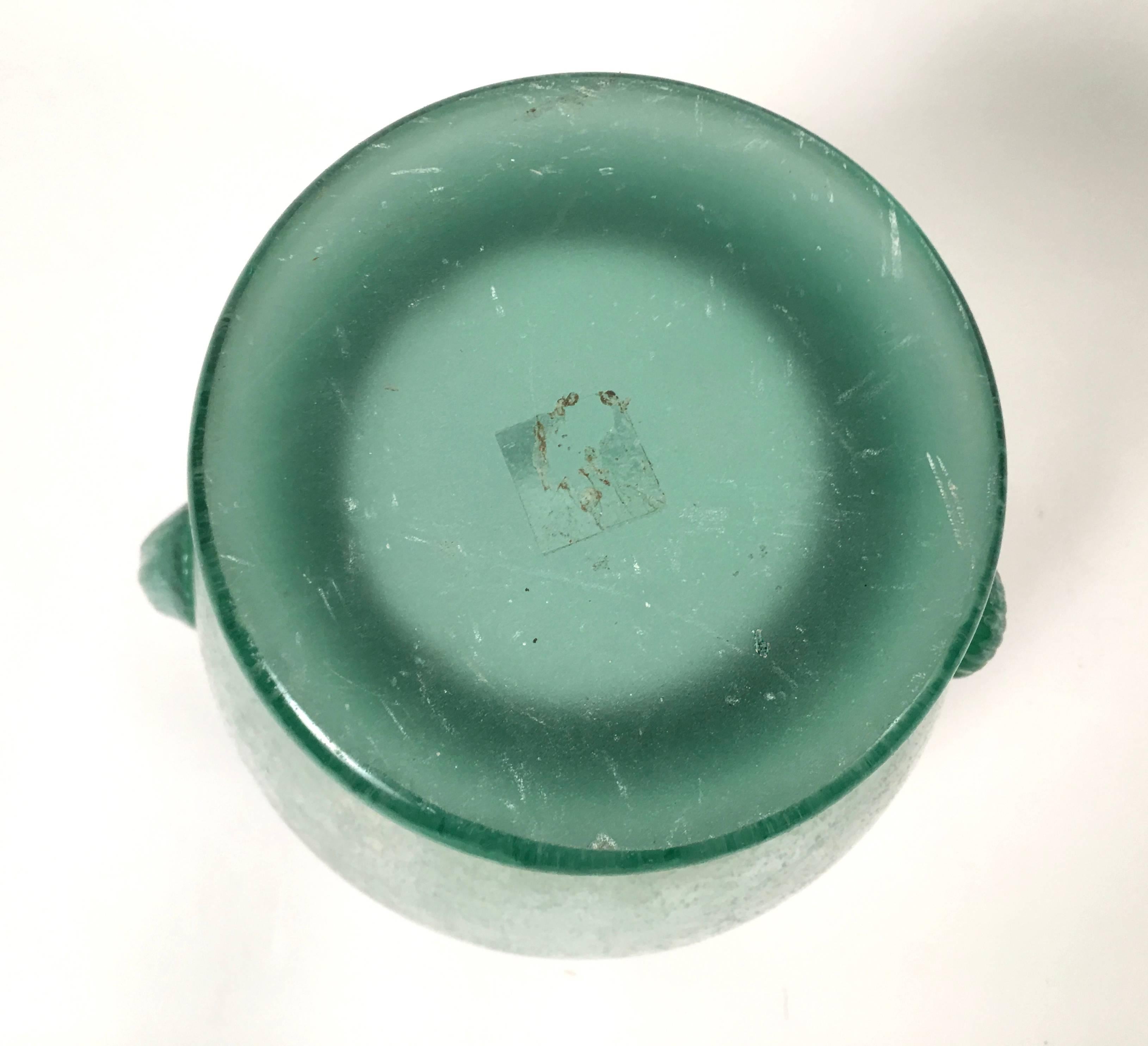Murano Green Scavo Glass Neoclassical Vase 1