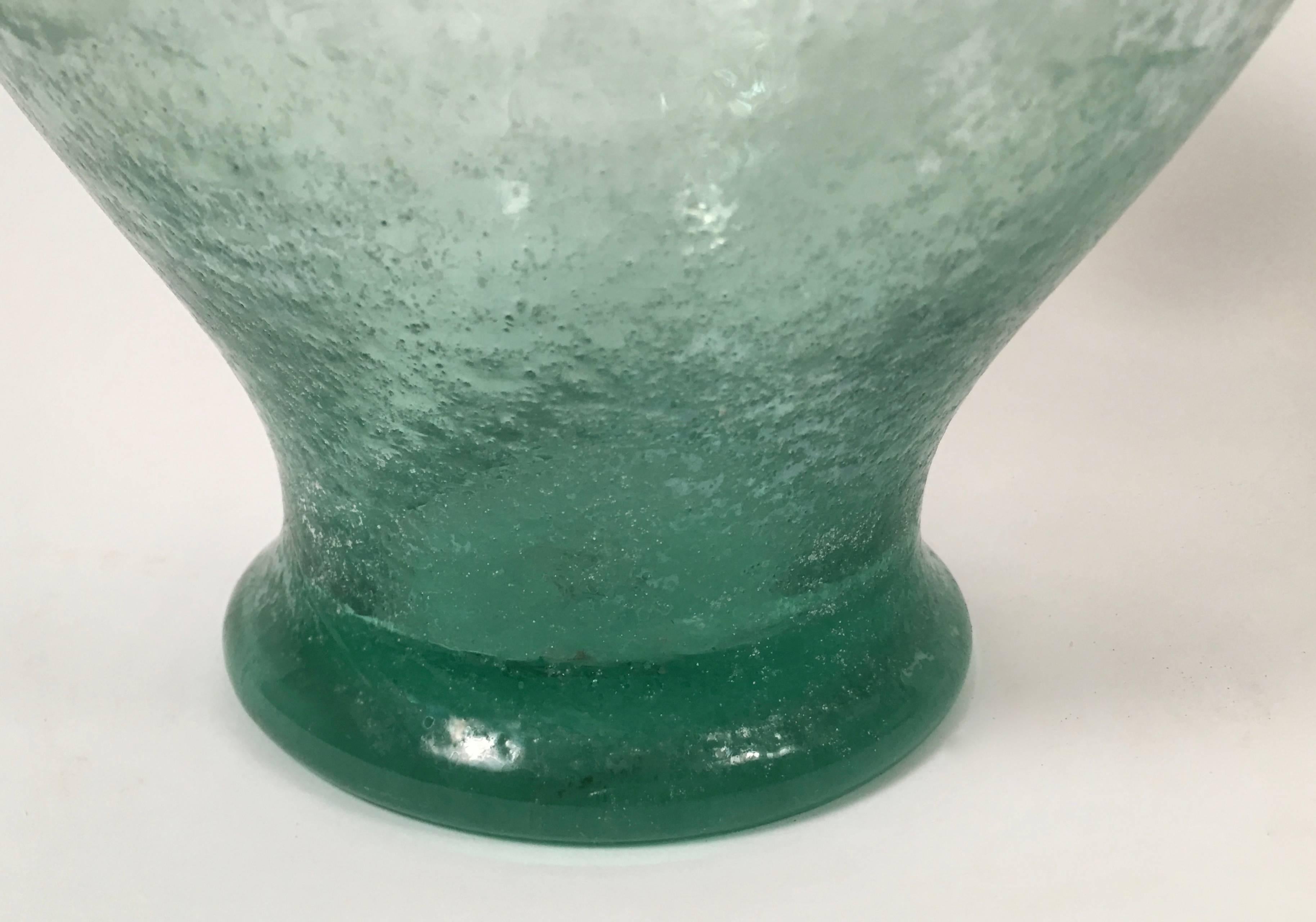 Blown Glass Murano Green Scavo Glass Neoclassical Vase