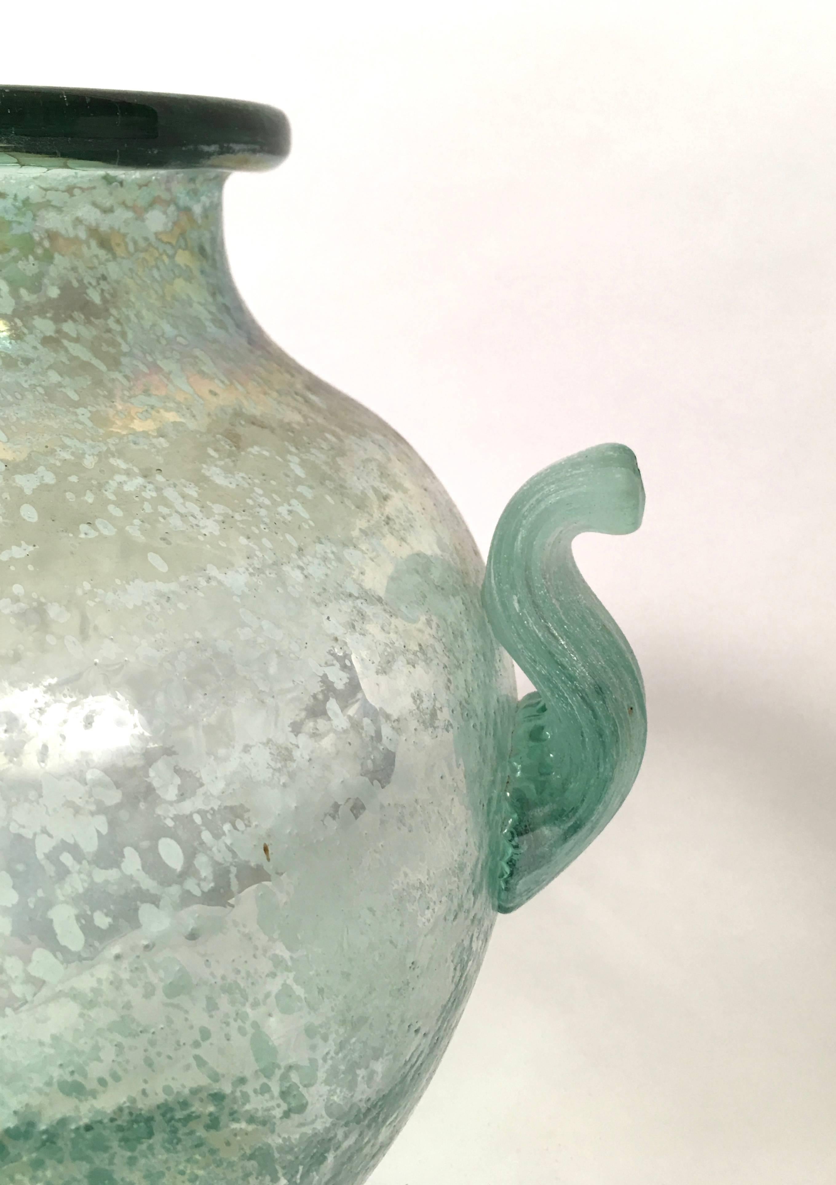 Italian Murano Green Scavo Glass Neoclassical Vase