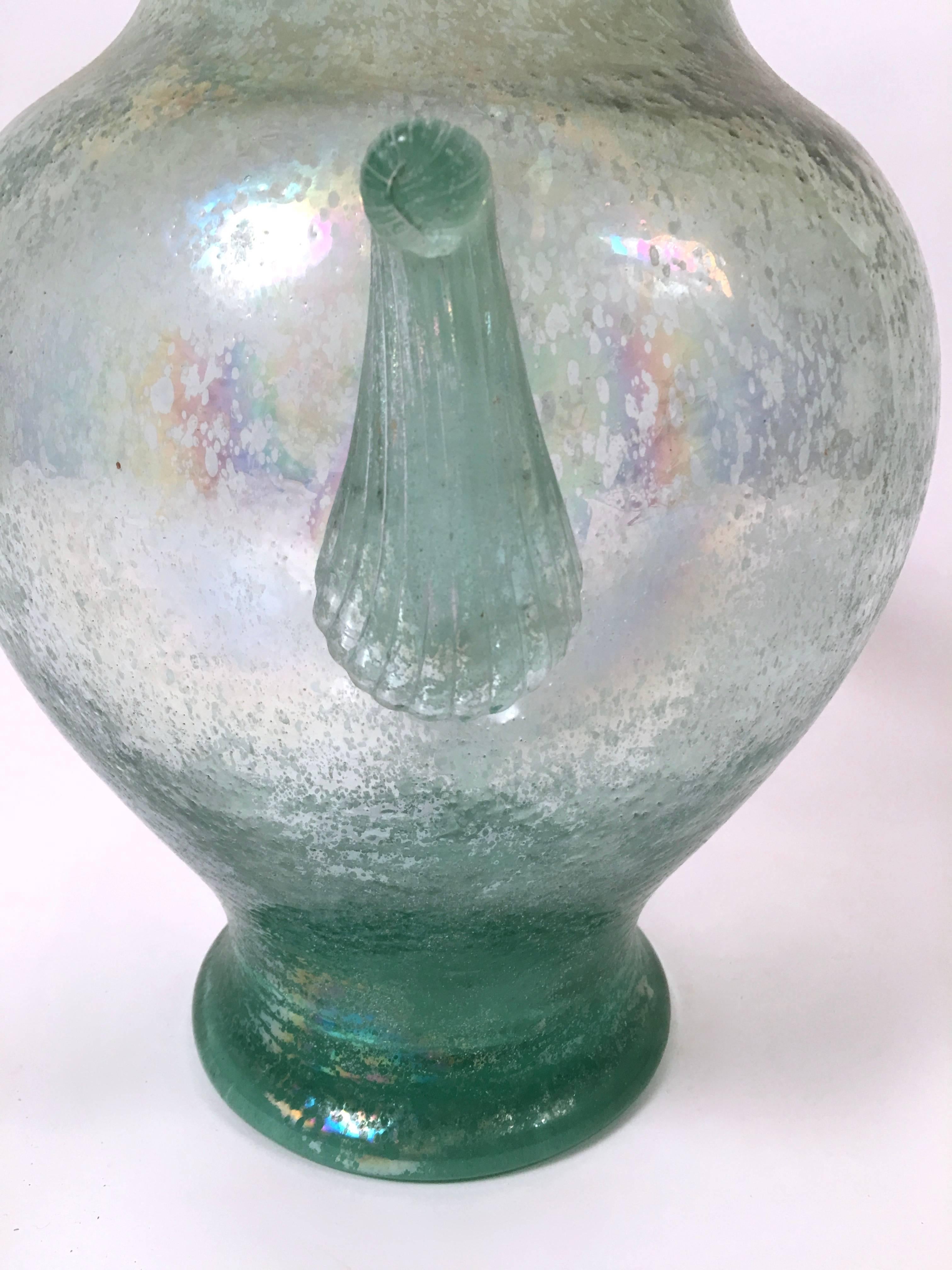 20th Century Murano Green Scavo Glass Neoclassical Vase