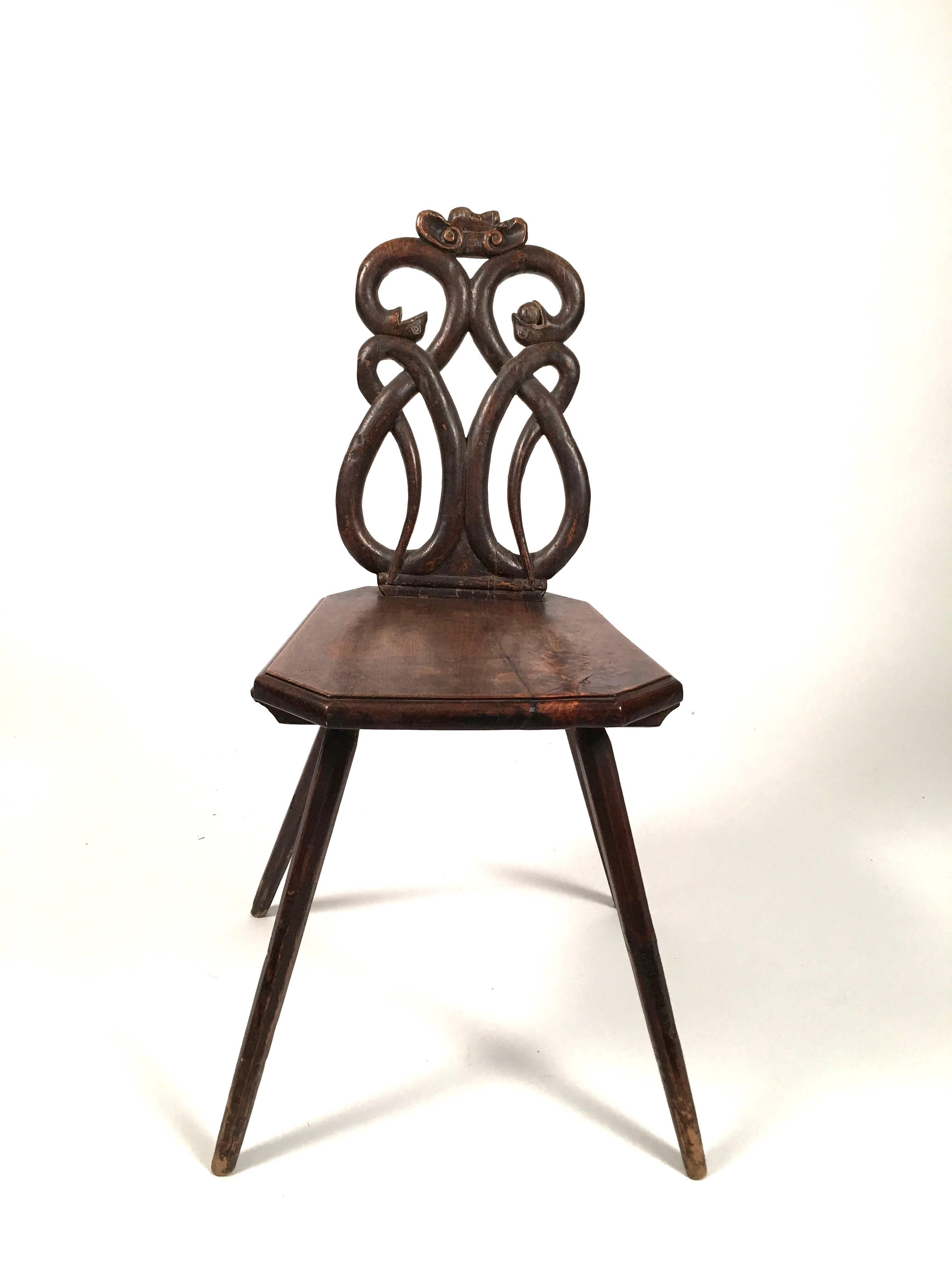 Baroque Carved Walnut Side Chair with Snakes and Apple 3