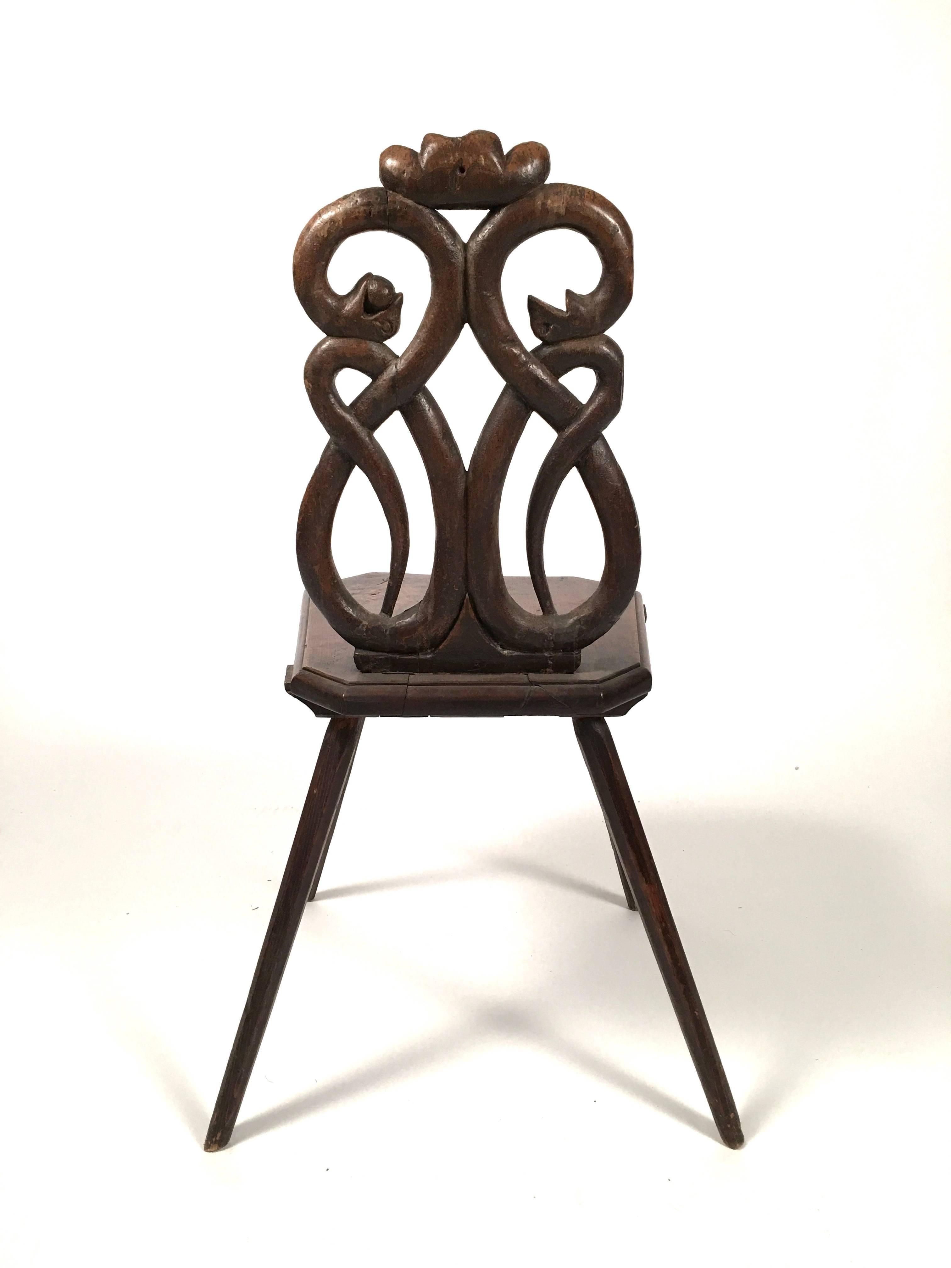 Baroque Carved Walnut Side Chair with Snakes and Apple 4