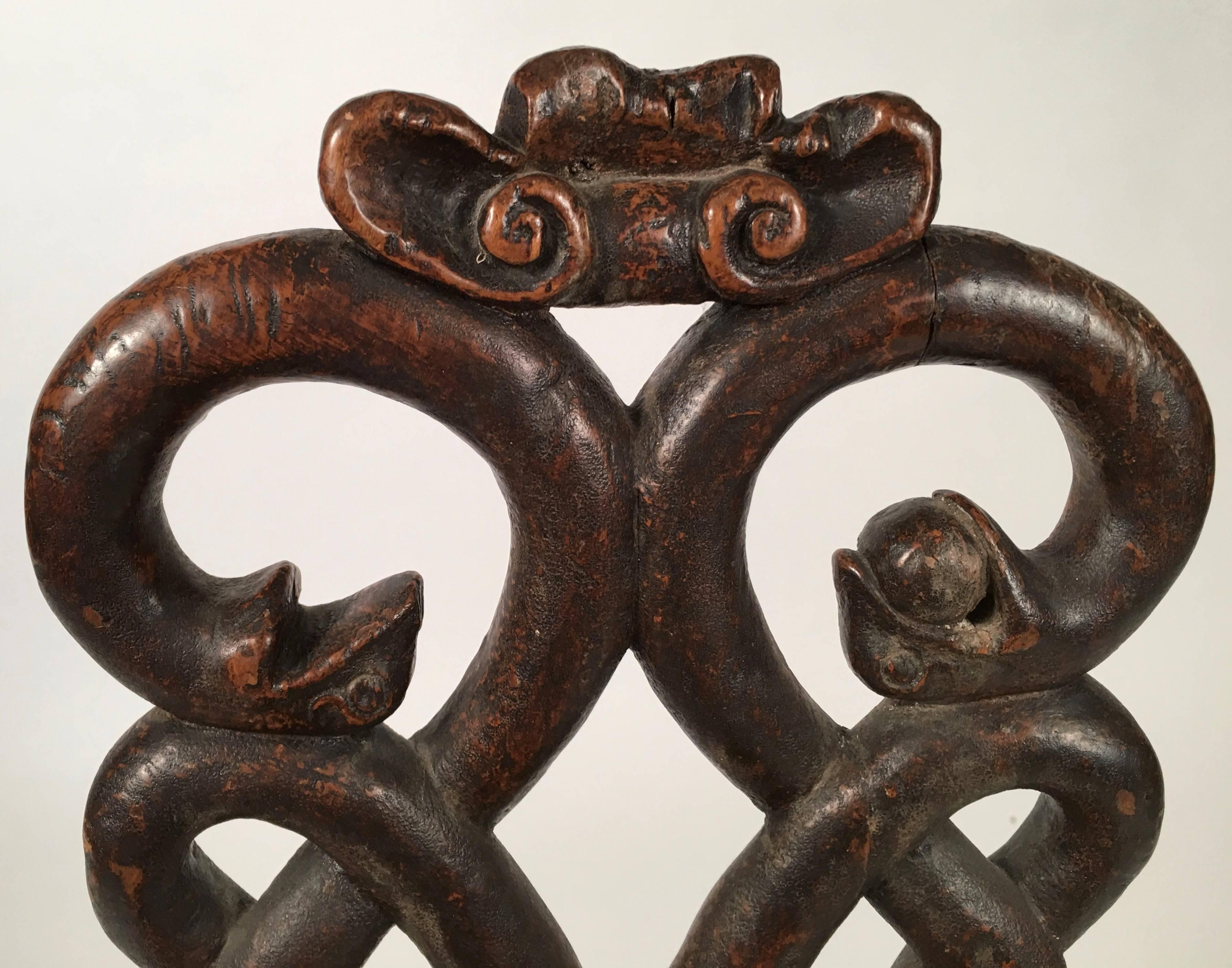 Baroque Carved Walnut Side Chair with Snakes and Apple In Good Condition In Essex, MA