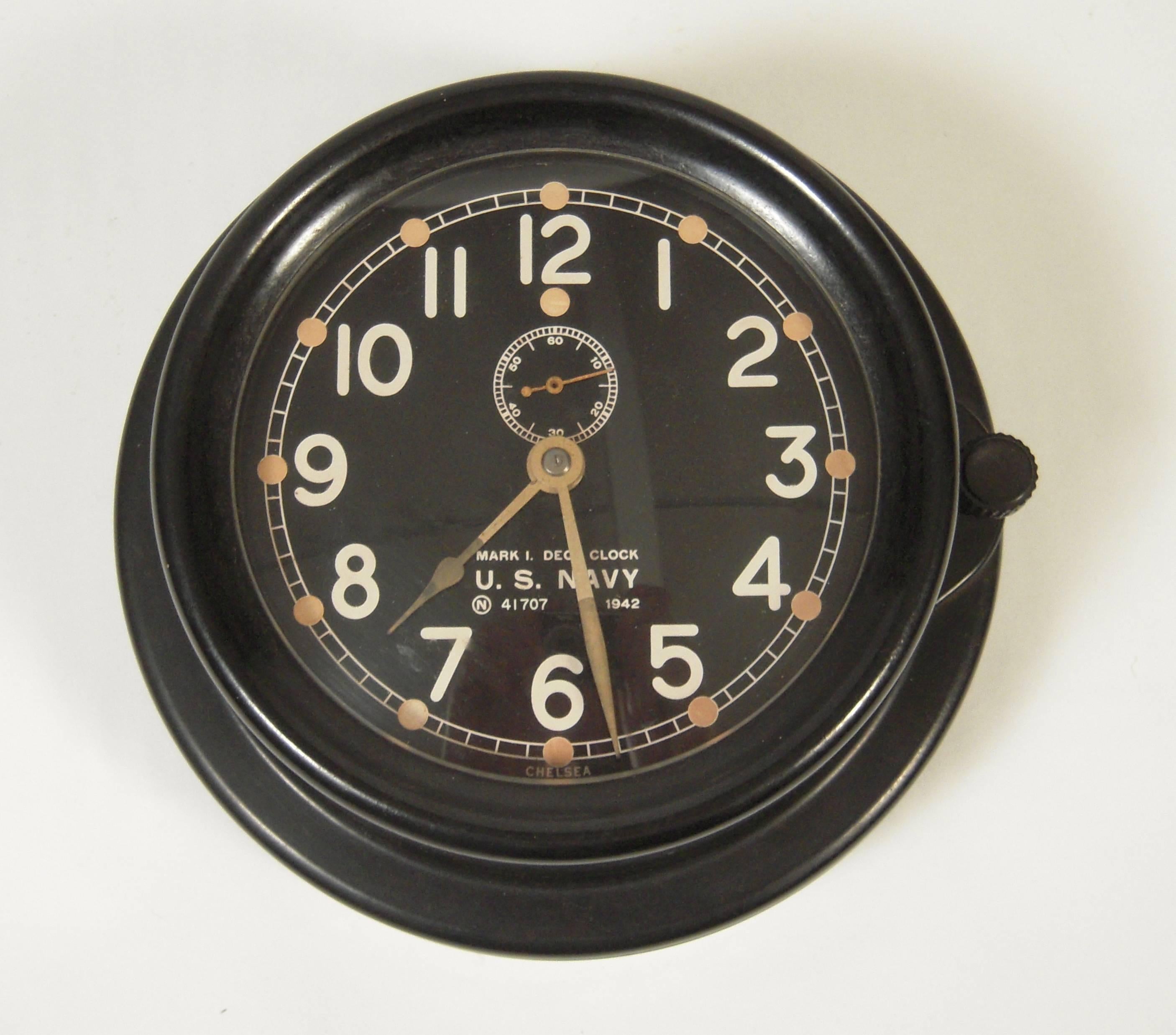 Chelsea U.S. Navy Clock, circa 1942 In Excellent Condition In Essex, MA