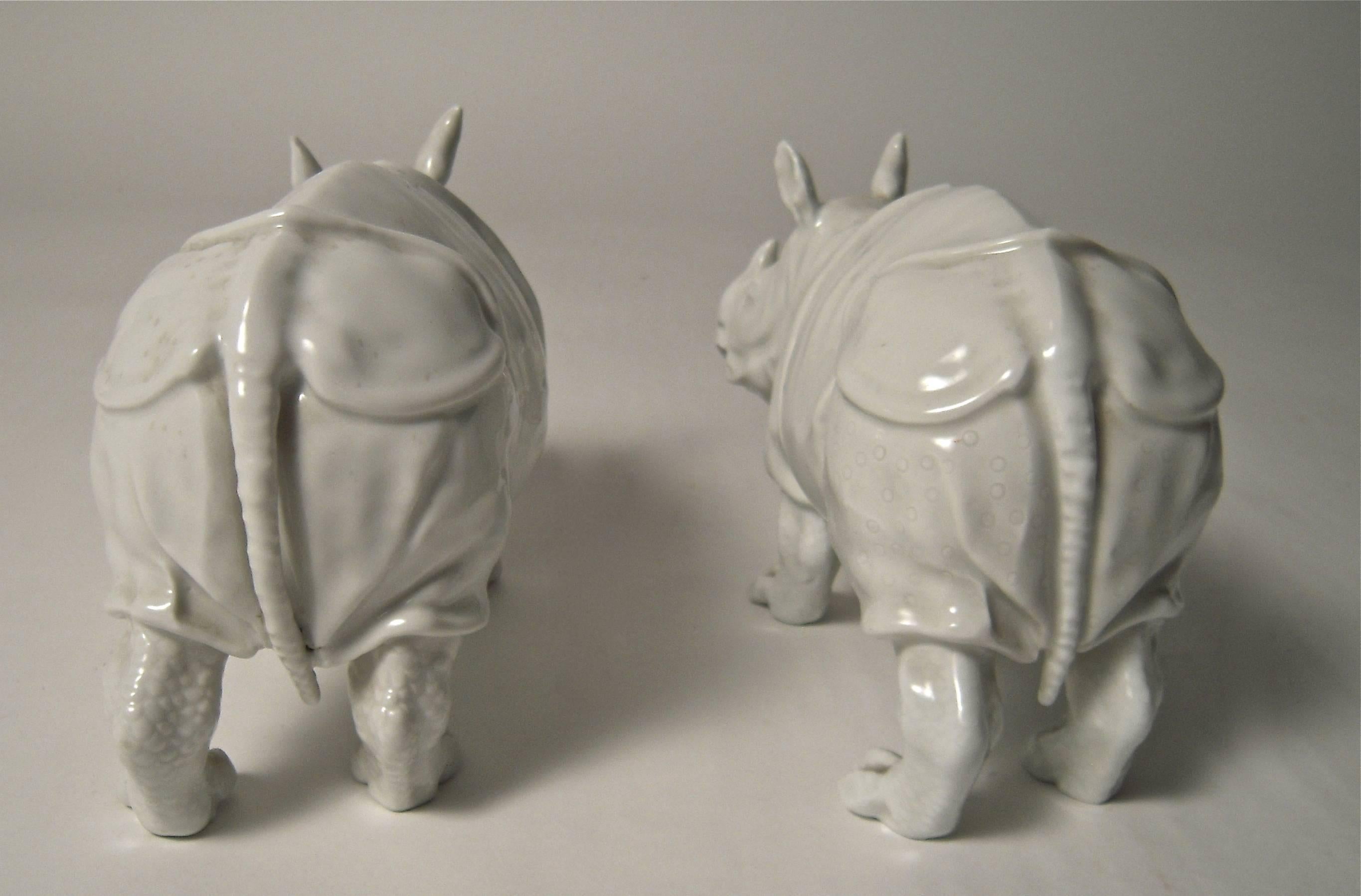 Pair of White Porcelain Rhinoceroses 1