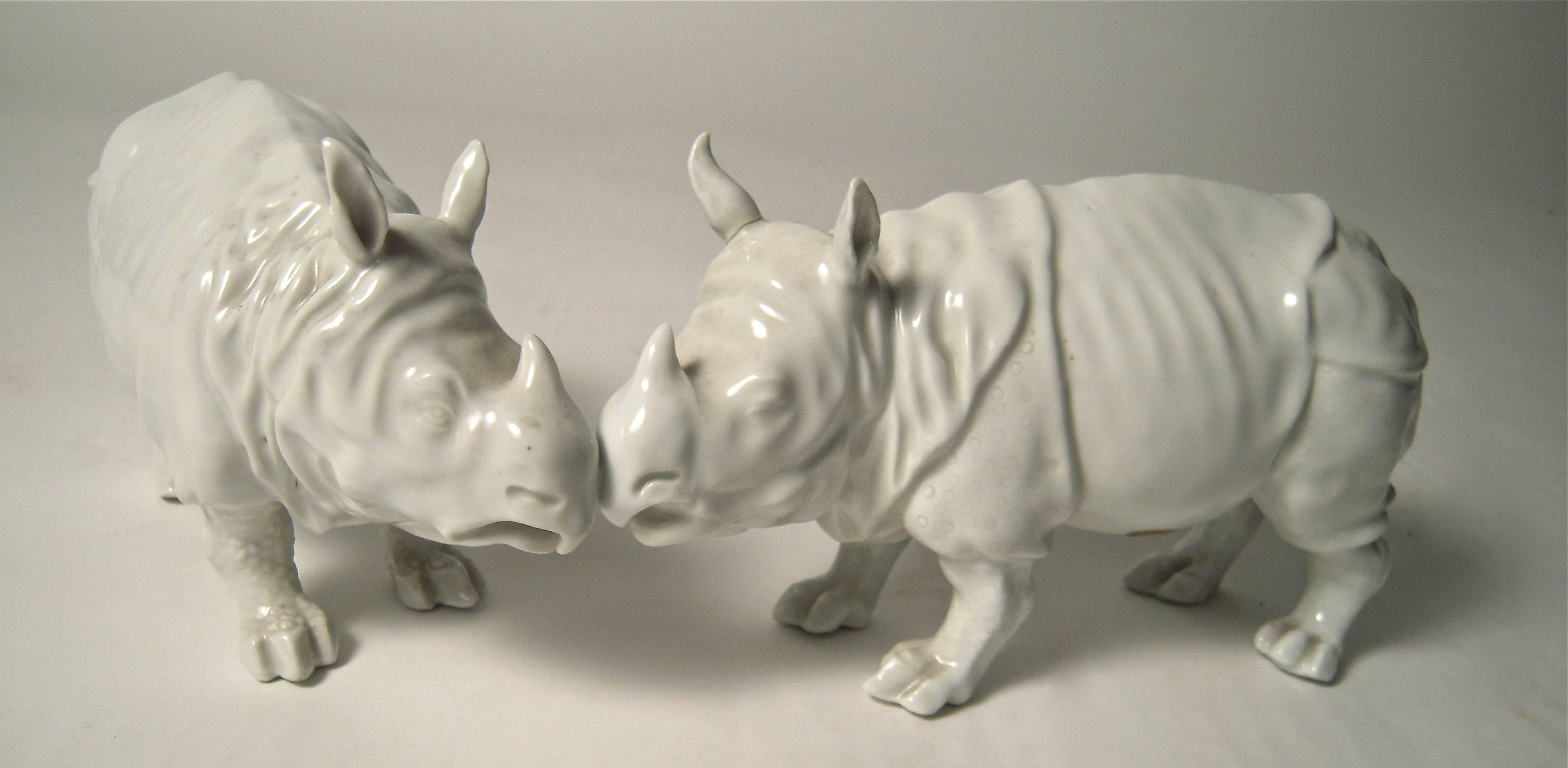 Late 19th Century Pair of White Porcelain Rhinoceroses